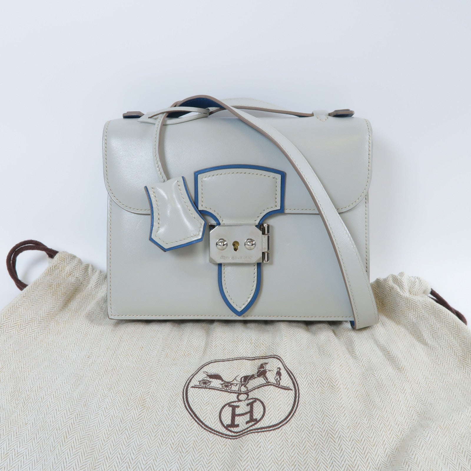 HERMES 【激減優惠】Swift皮革Illico銀扣肩背袋灰色/藍色