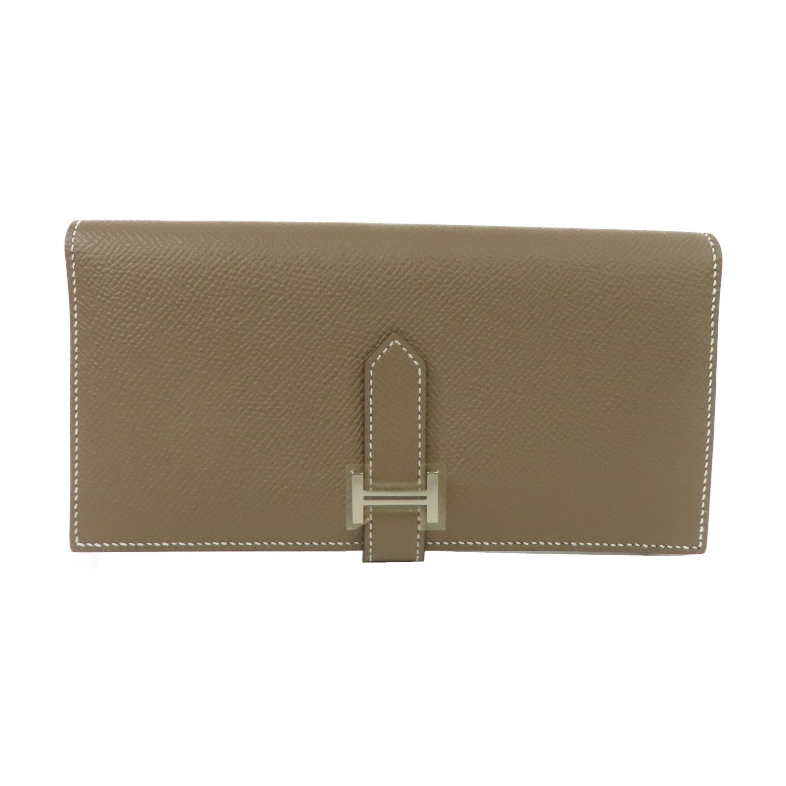 HERMES Epsom皮革Bearn Long Wallet銀扣雙摺長錢包大象灰色