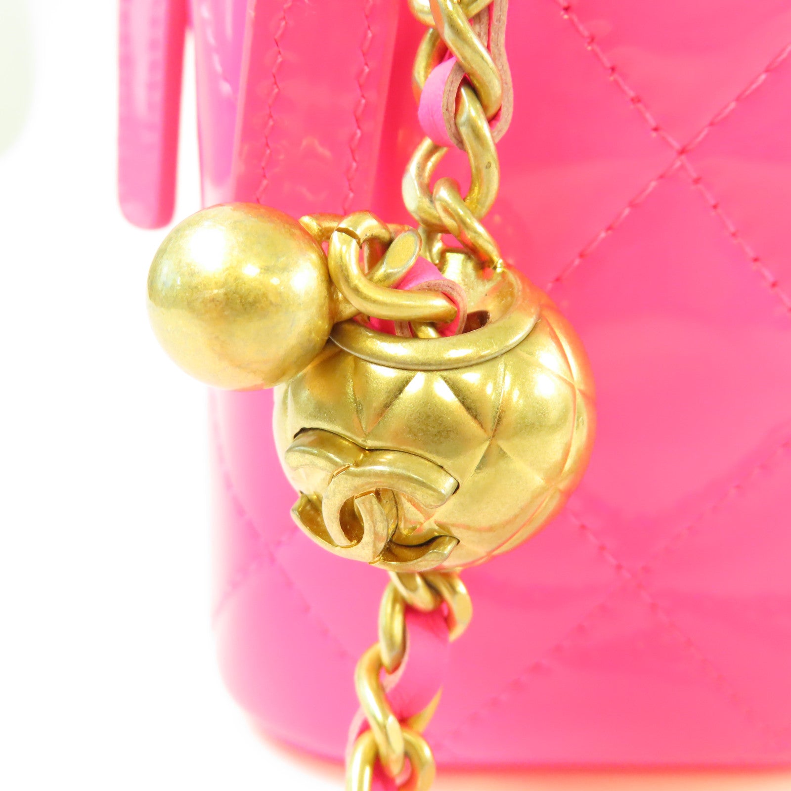 CHANEL 【激減優惠】菱格漆皮皮革Chain Shoulder Bag金扣鏈帶肩背袋粉紅色