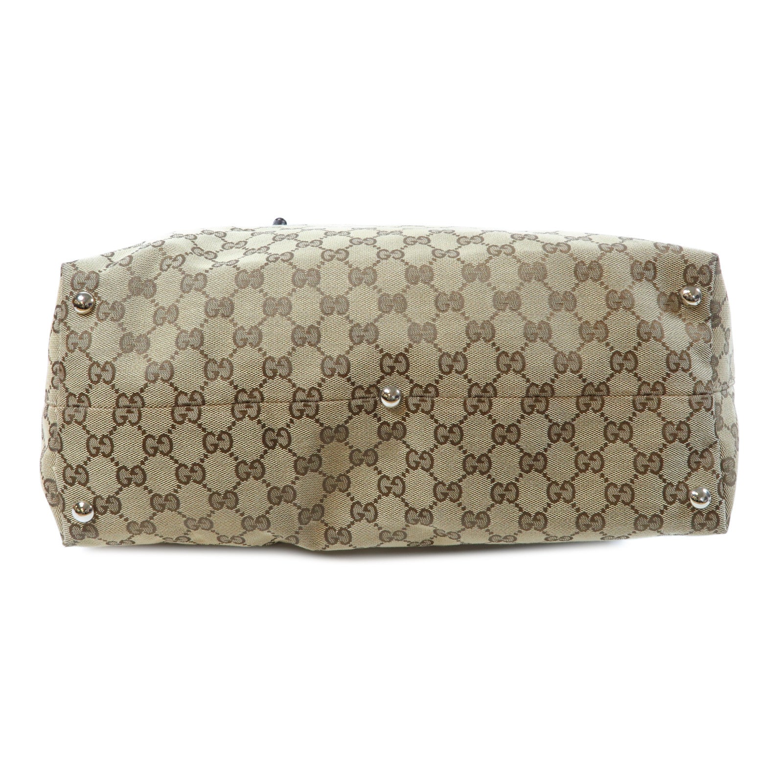 GUCCI 【激減優惠】帆布/皮革Tote Bag銀扣肩背袋啡色