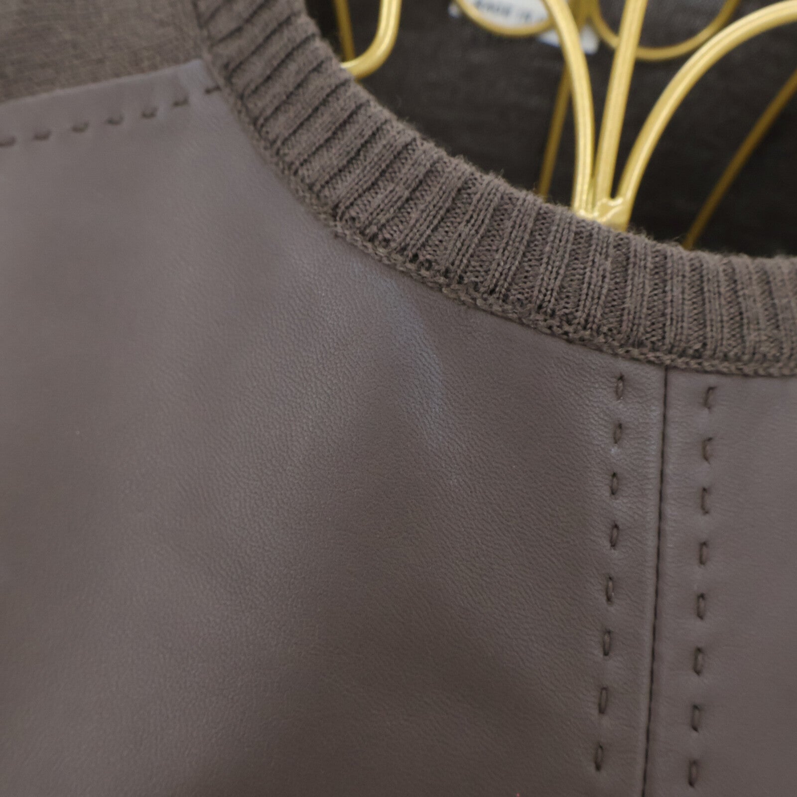HERMES Knit/Leather Shirt上衣