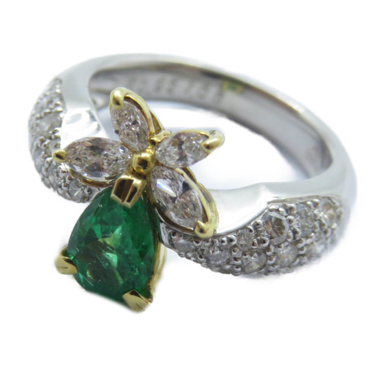JEWELRY 【激減優惠】PT900鉑金/18K黃金Emerald Diamond Ring 0.92ct綠寶石/1.06ct鑽石戒指US#6.25
