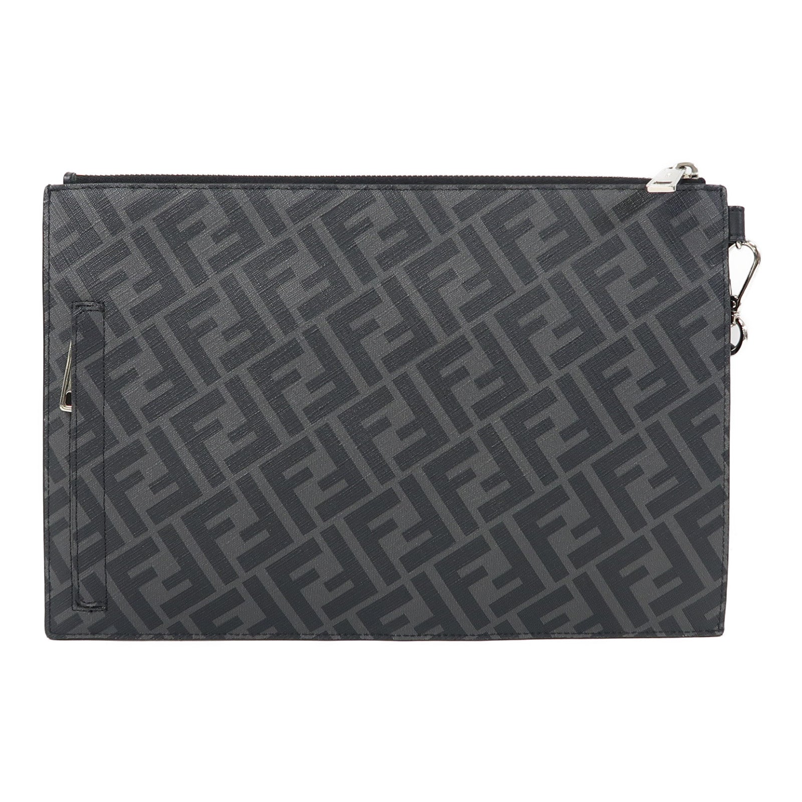 FENDI 塗層帆布/皮革Diagonal Flat Pouch銀扣手拿包黑色/黃色