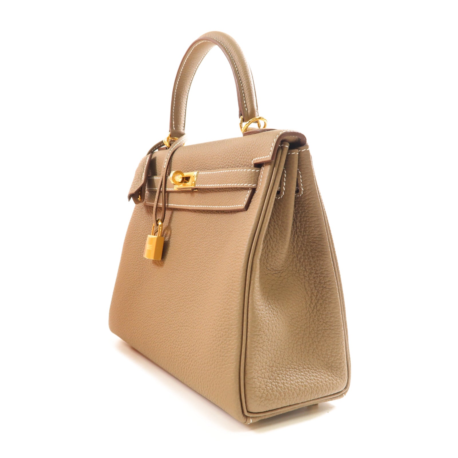 HERMES Celemence皮革Kelly 25金扣手挽肩背兩用袋Etoupe