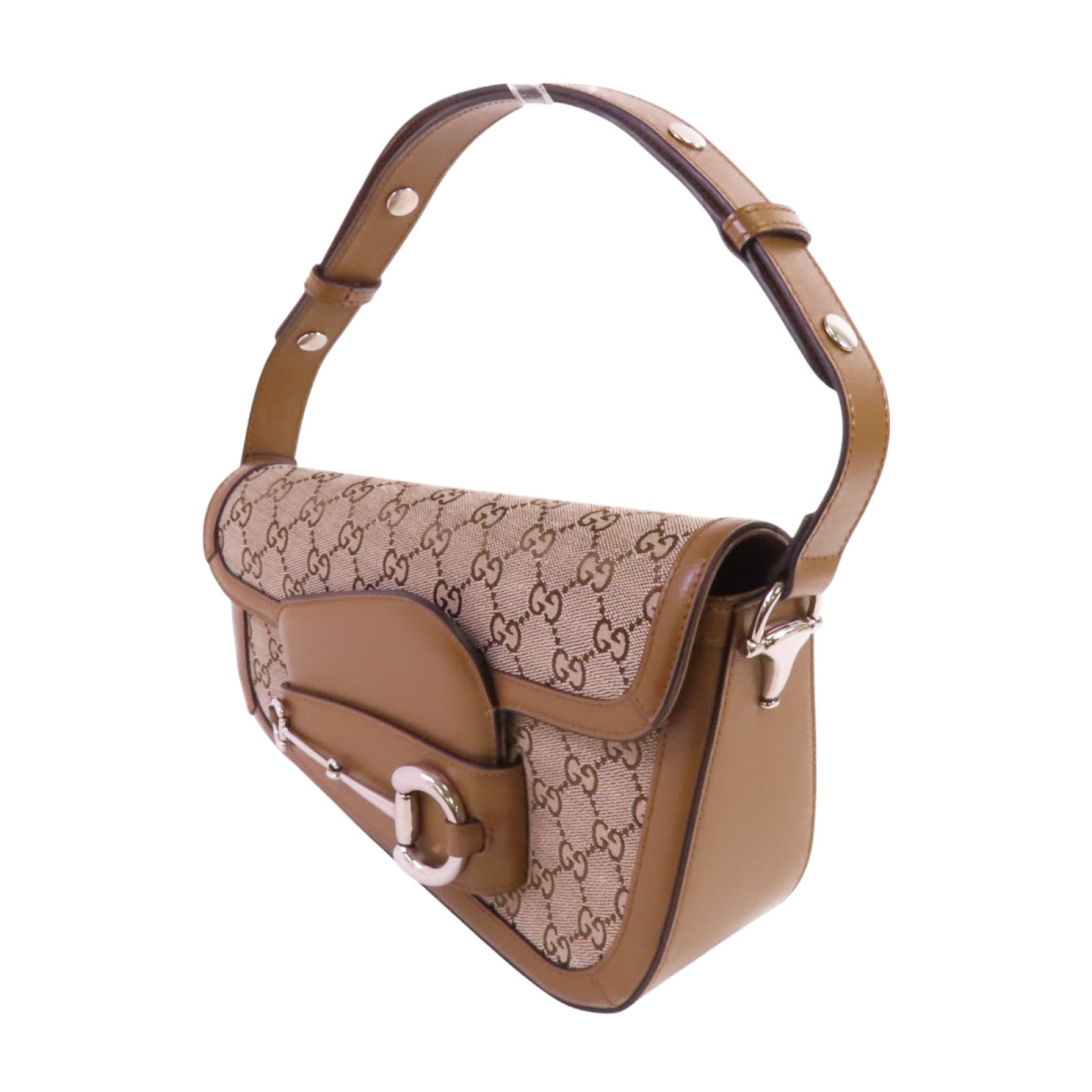 GUCCI GG帆布Horsebit 1955 Small銀扣肩背袋