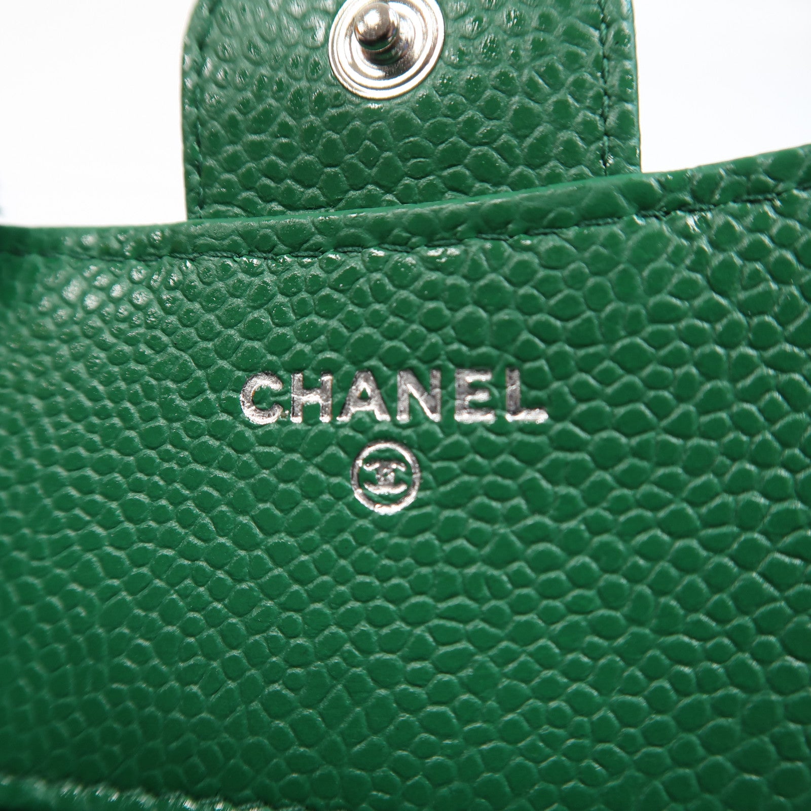 CHANEL 菱格Caviar皮革Wallet銀扣短錢包綠色