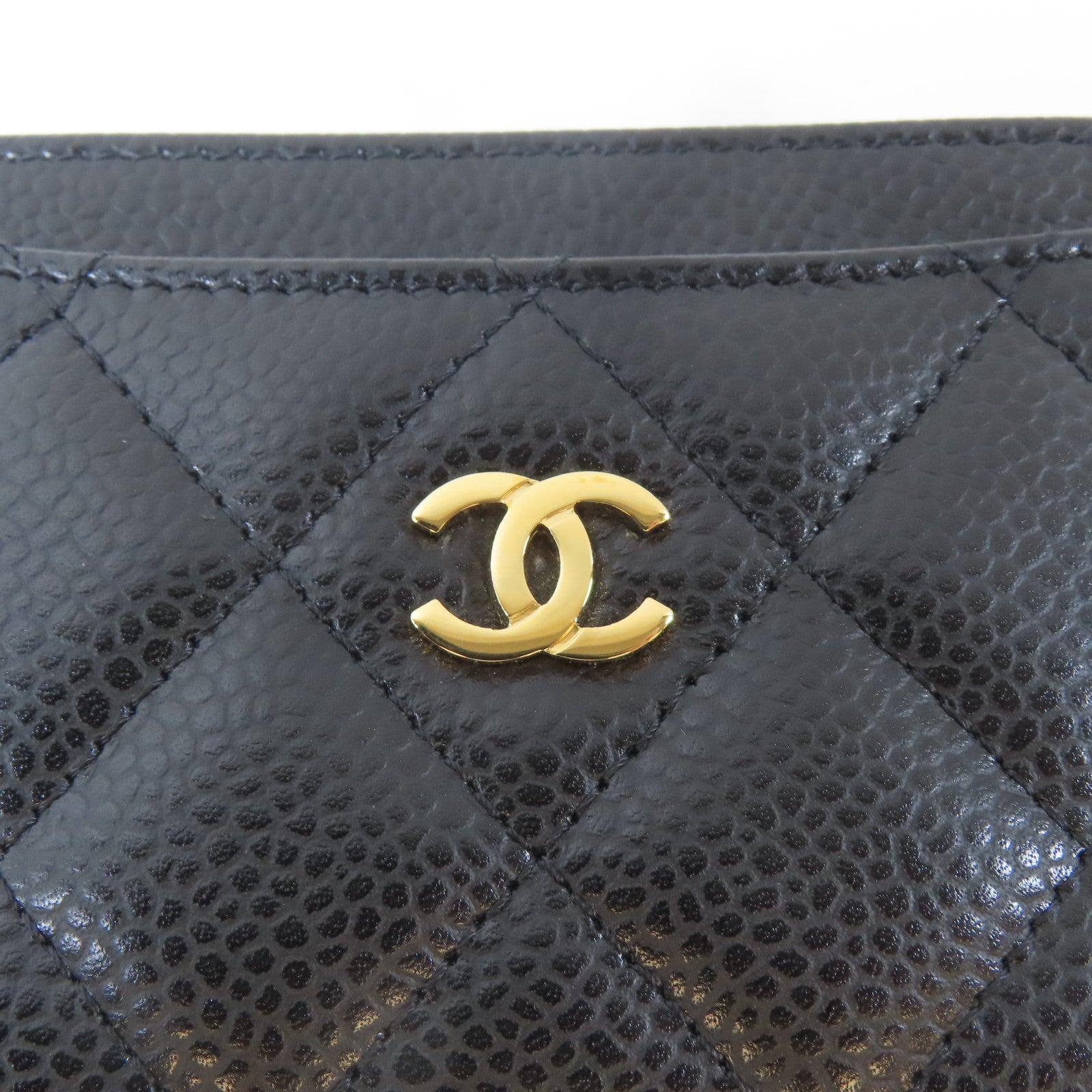 CHANEL 菱格Caviar皮革Card Case金扣卡片套黑色