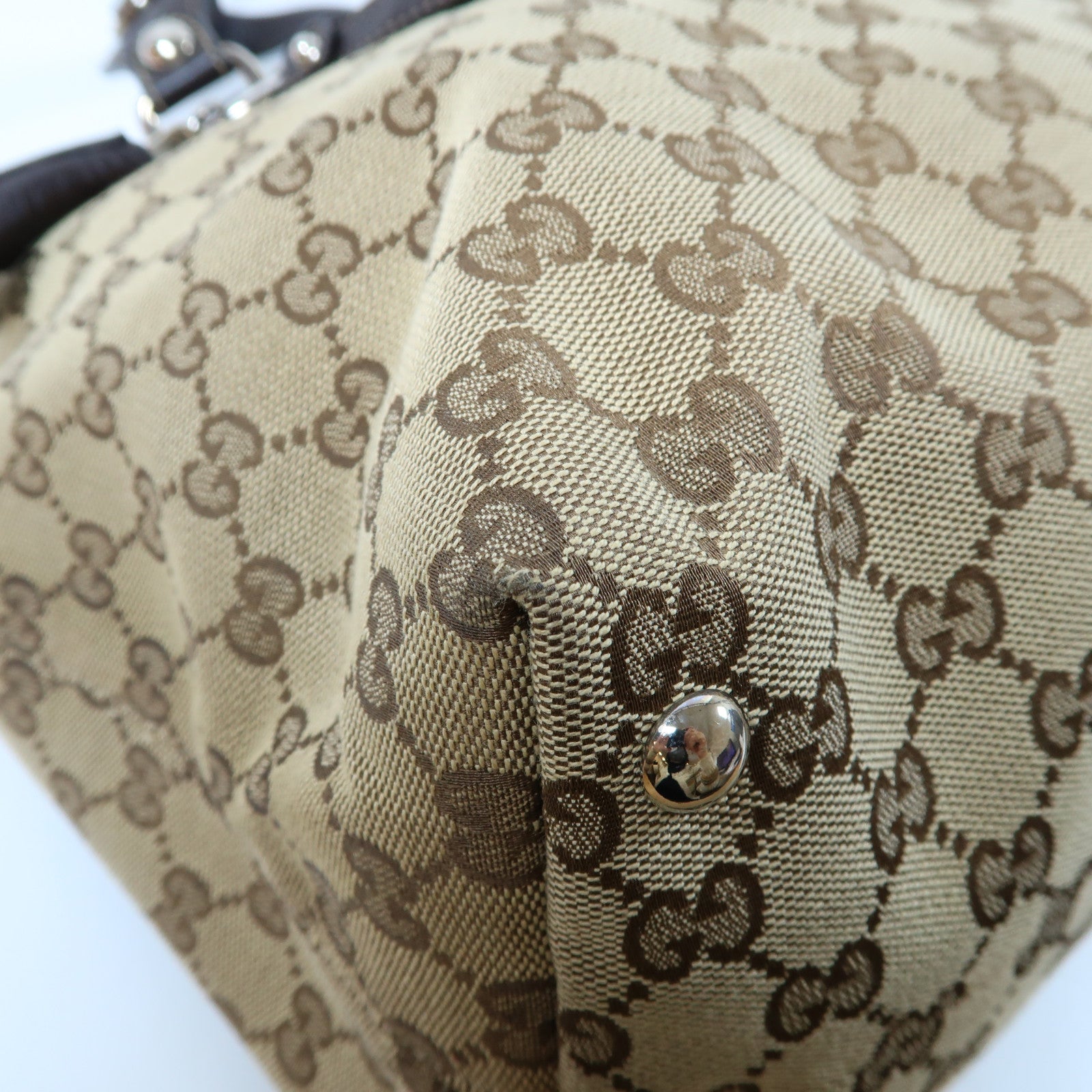 GUCCI 【激減優惠】帆布/皮革Tote Bag銀扣肩背袋啡色