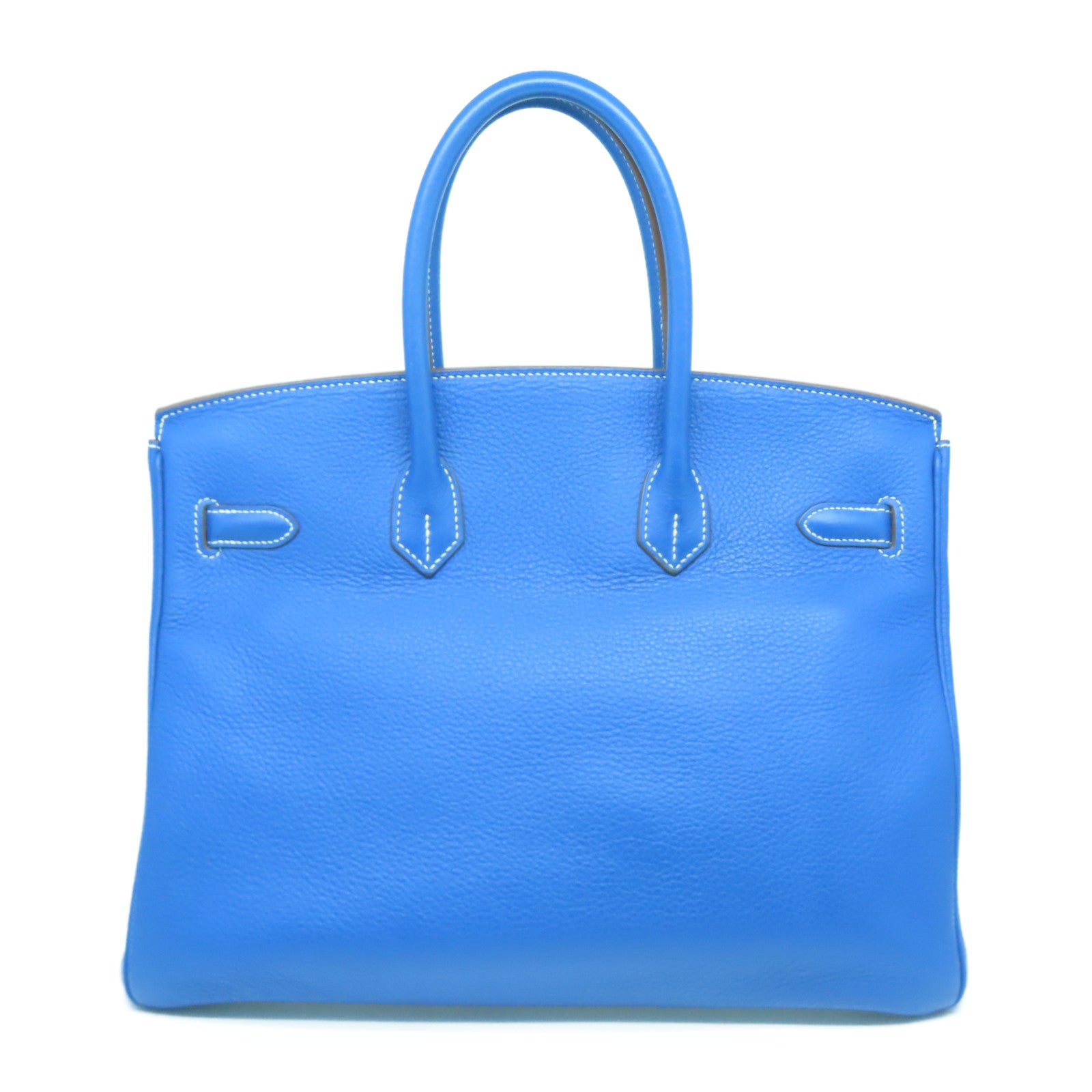HERMES Clemence皮革Birkin 35银扣手挽袋水妖蓝/白色