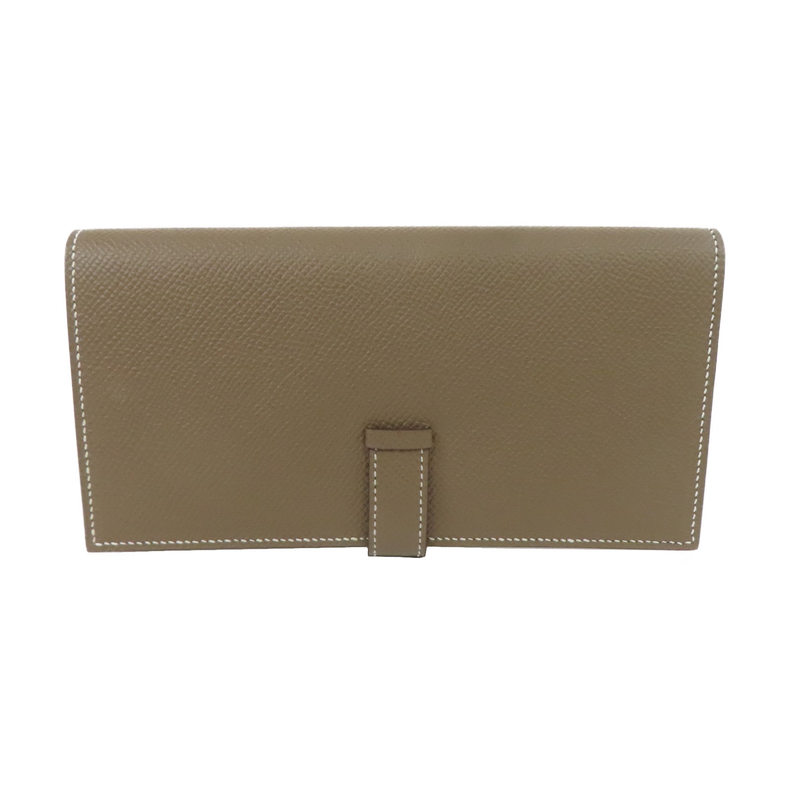 HERMES Epsom皮革Bearn Long Wallet銀扣雙摺長錢包大象灰色