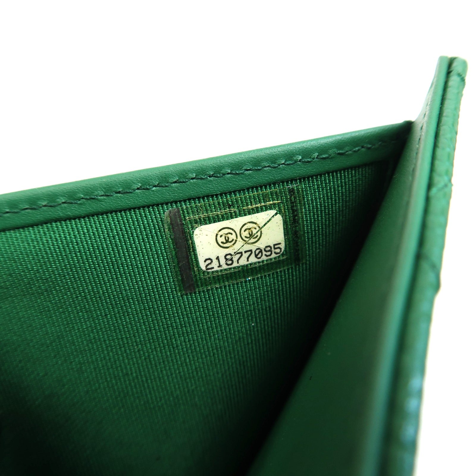 CHANEL 菱格Caviar皮革Wallet銀扣短錢包綠色