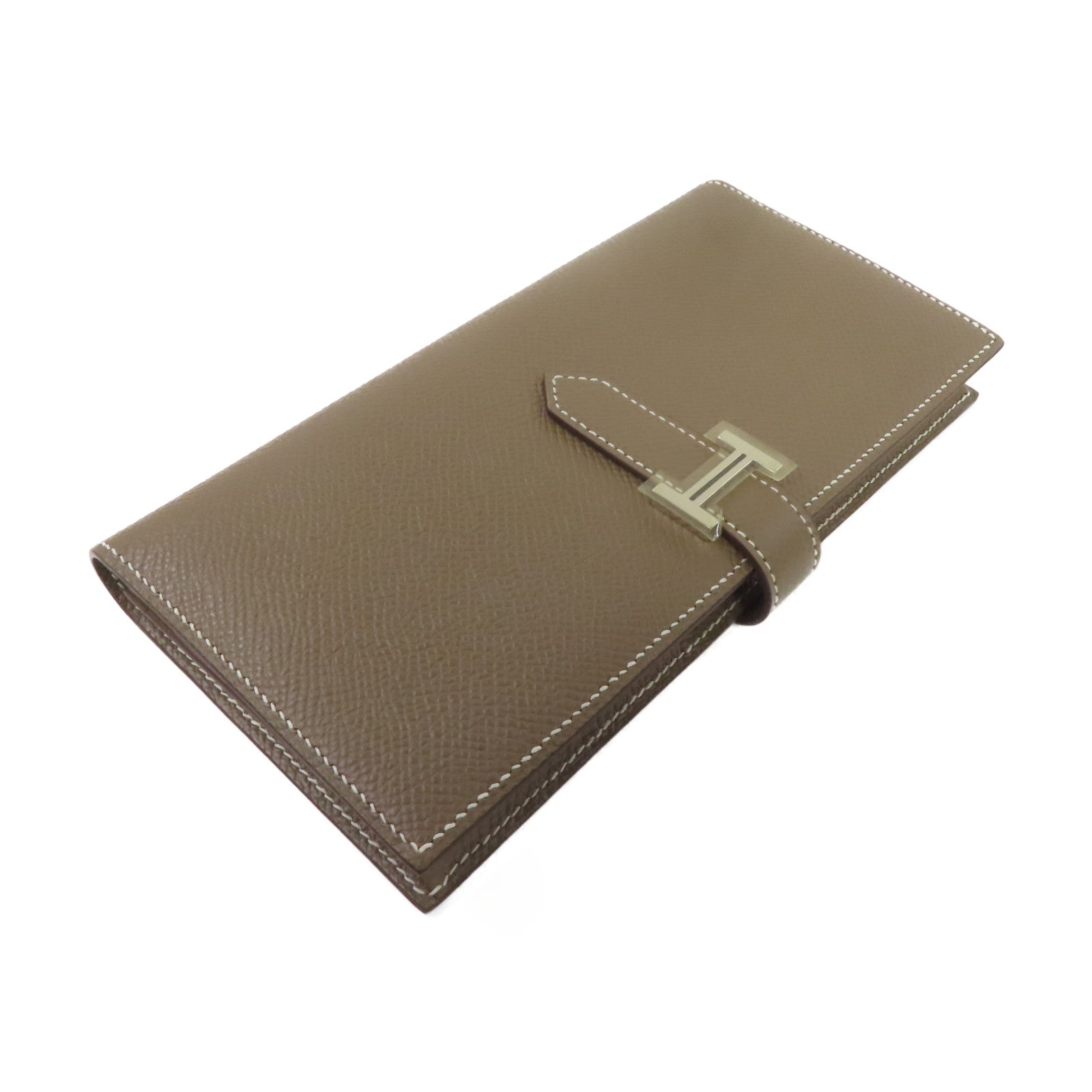 HERMES Epsom皮革Bearn Long Wallet銀扣雙摺長錢包大象灰色
