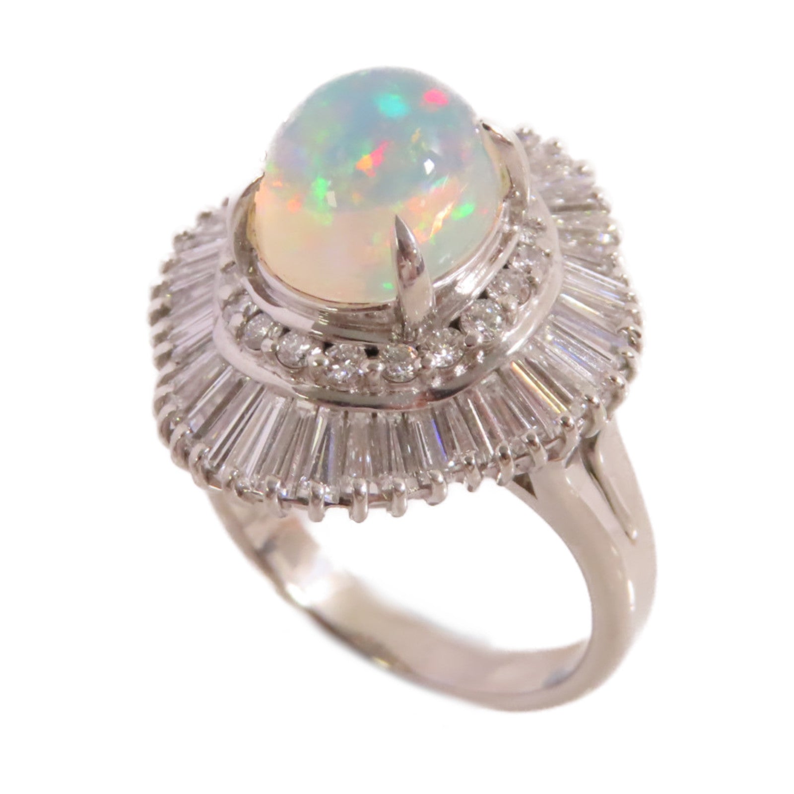 JEWELRY PT900鉑金/2.79ct蛋白石/1.73ct鑚石Opal Diamond Ring戒指US#6.25