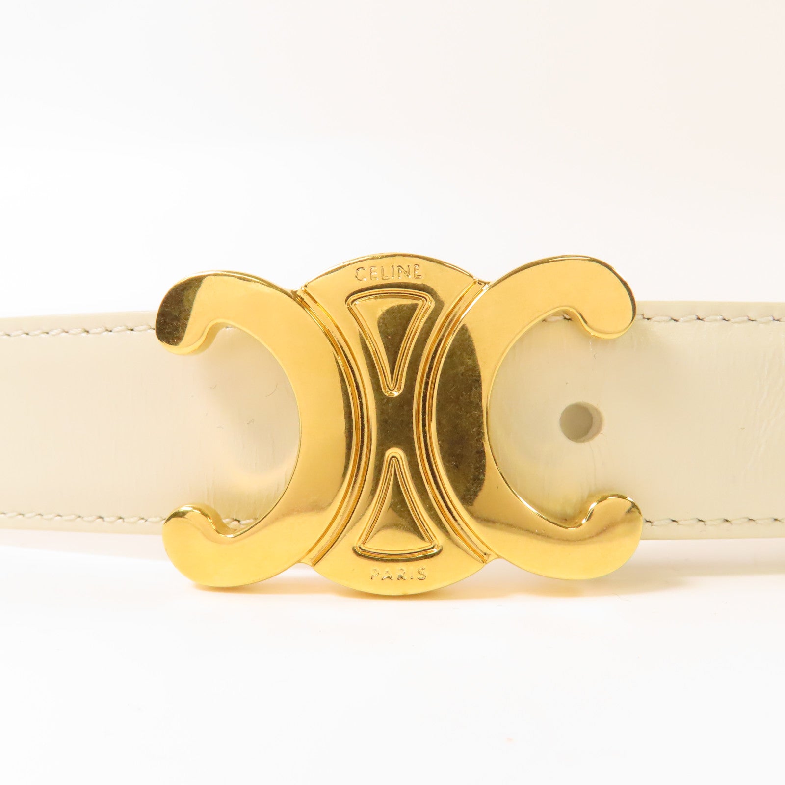 CELINE 牛皮皮革Belt金扣皮帶白色