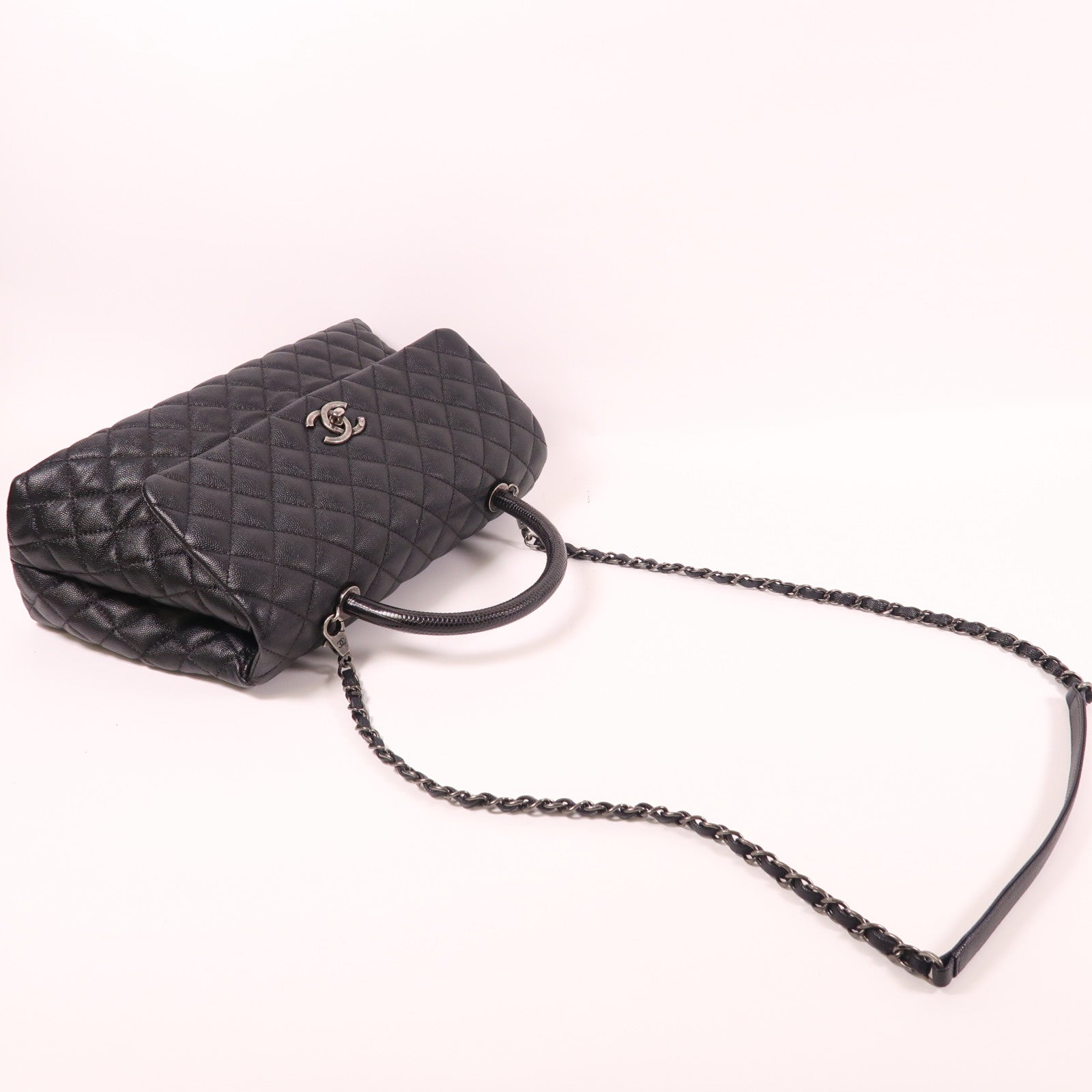 CHANEL 蜥蝪皮革/牛皮皮革Flap Bag With Top Handle手挽肩背兩用袋