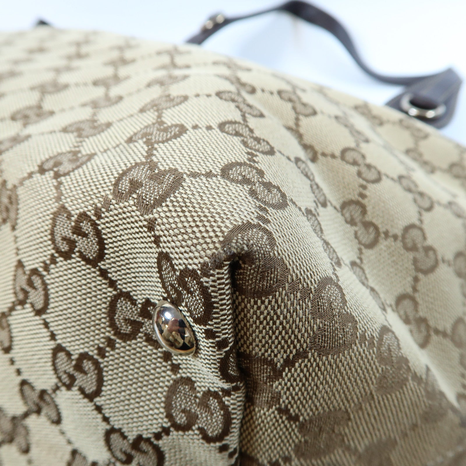 GUCCI 【激減優惠】帆布/皮革Tote Bag銀扣肩背袋啡色