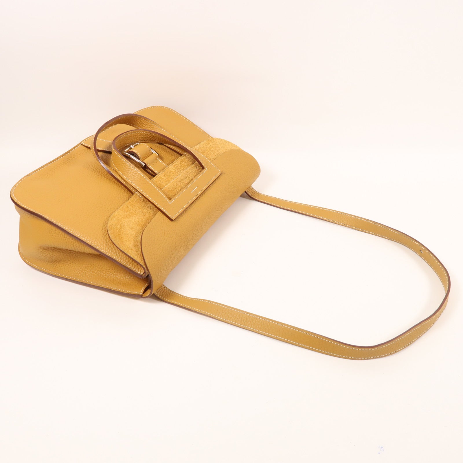 HERMES Clemence皮革Halzan 31銀扣手挽肩背兩用袋Natural Sable