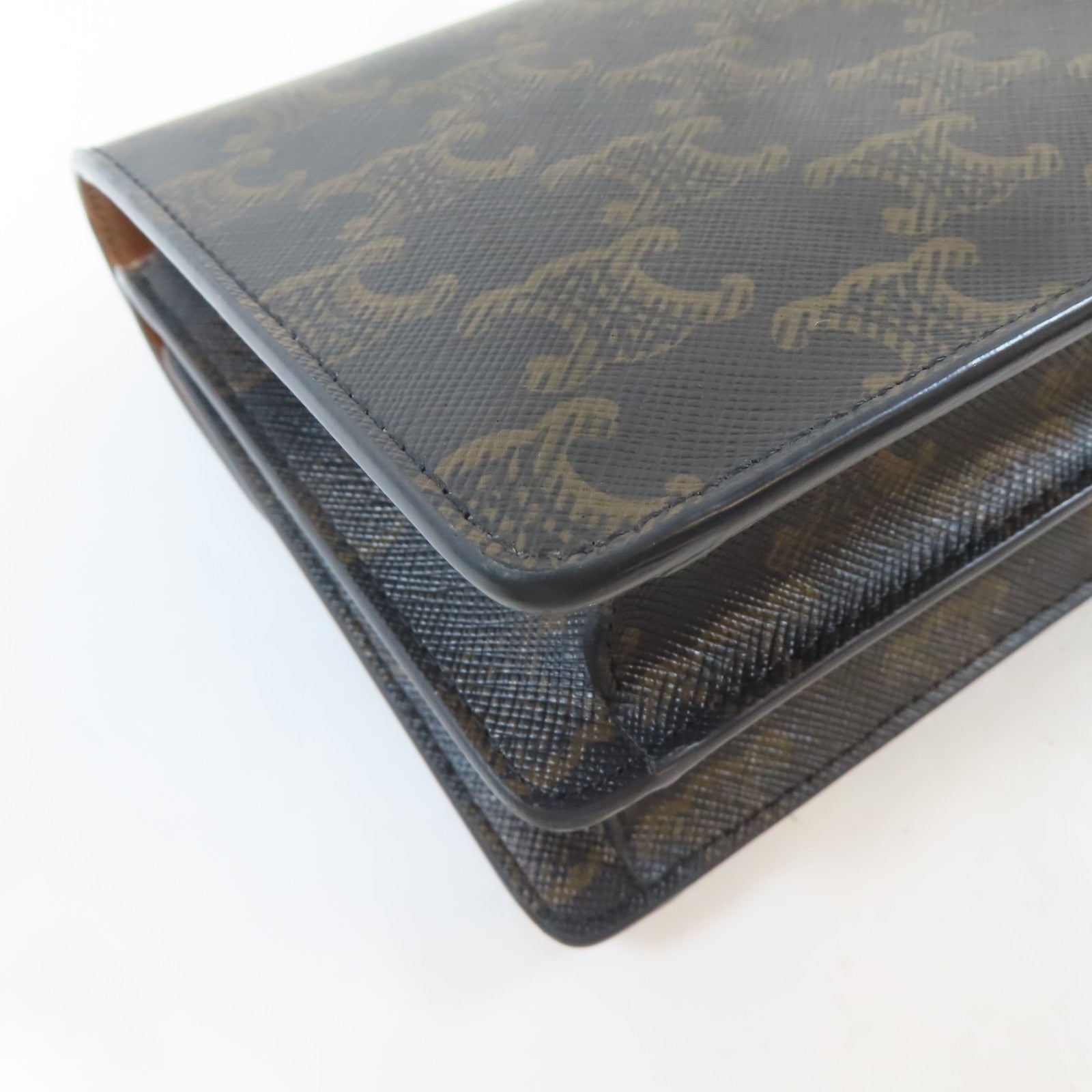 CELINE 塗層帆布Wallet On Strap金扣肩背袋啡色