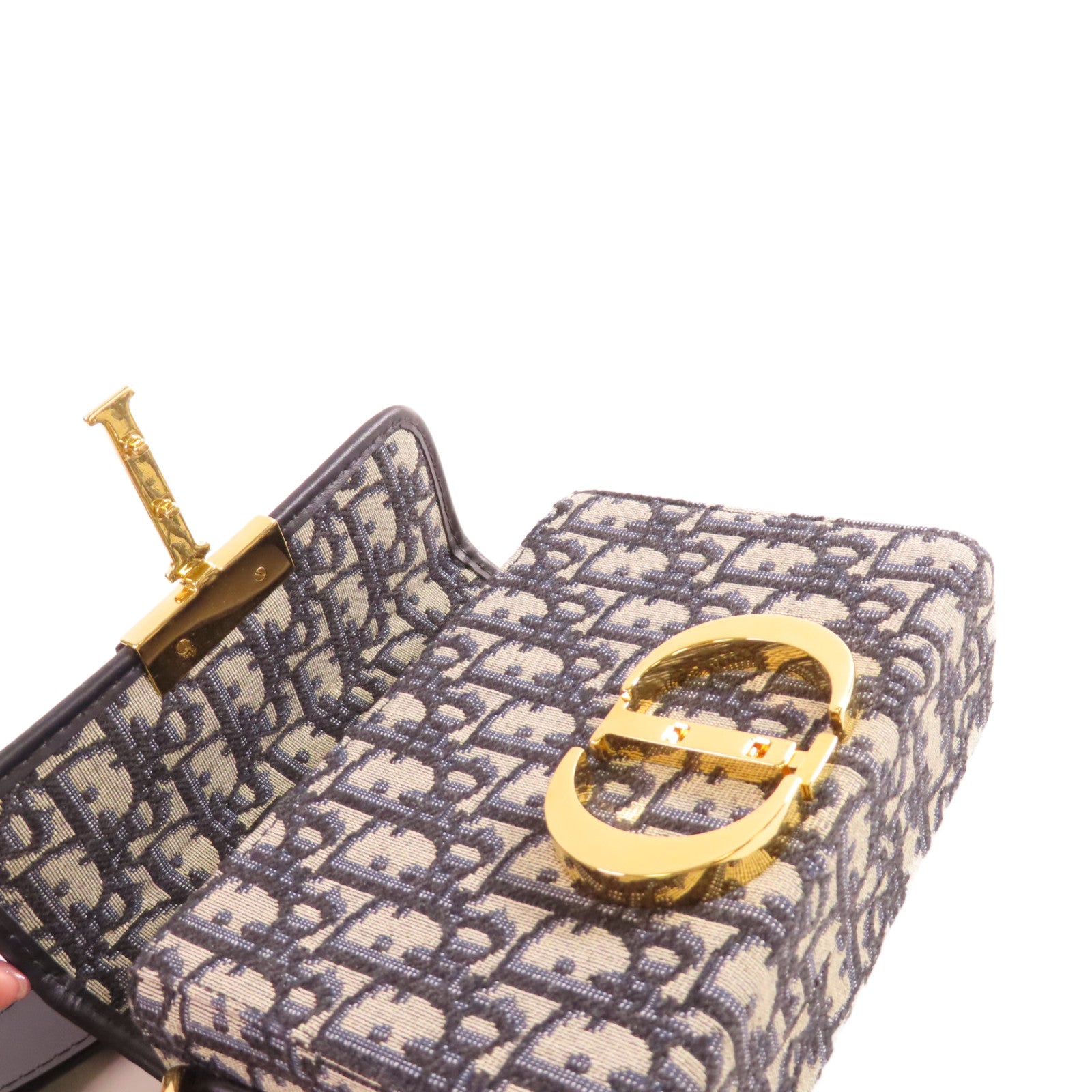 Dior Oblique帆布30 Montaigne Mini Shoulder Bag金扣肩背袋寶藍色