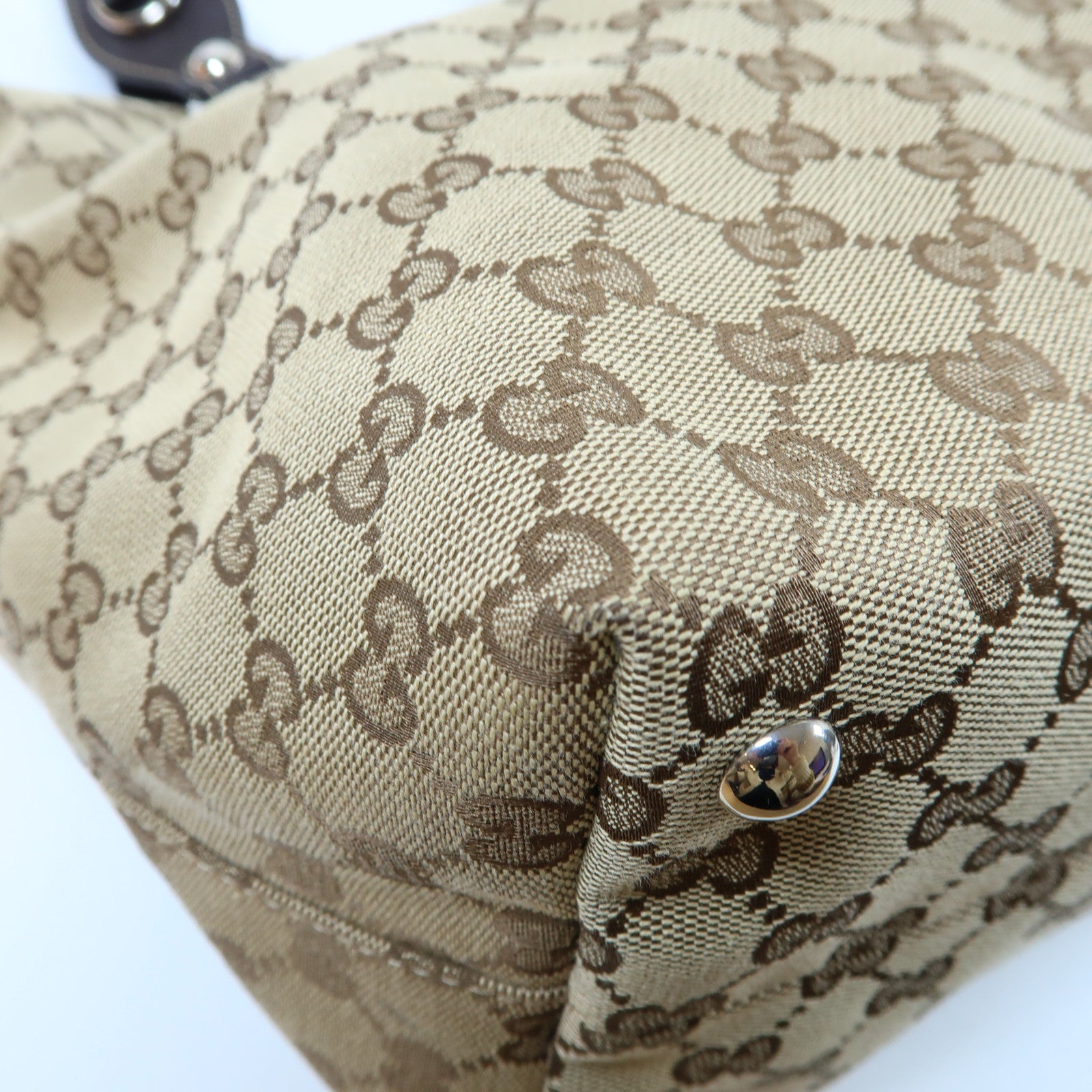 GUCCI 【激減優惠】帆布/皮革Tote Bag銀扣肩背袋啡色