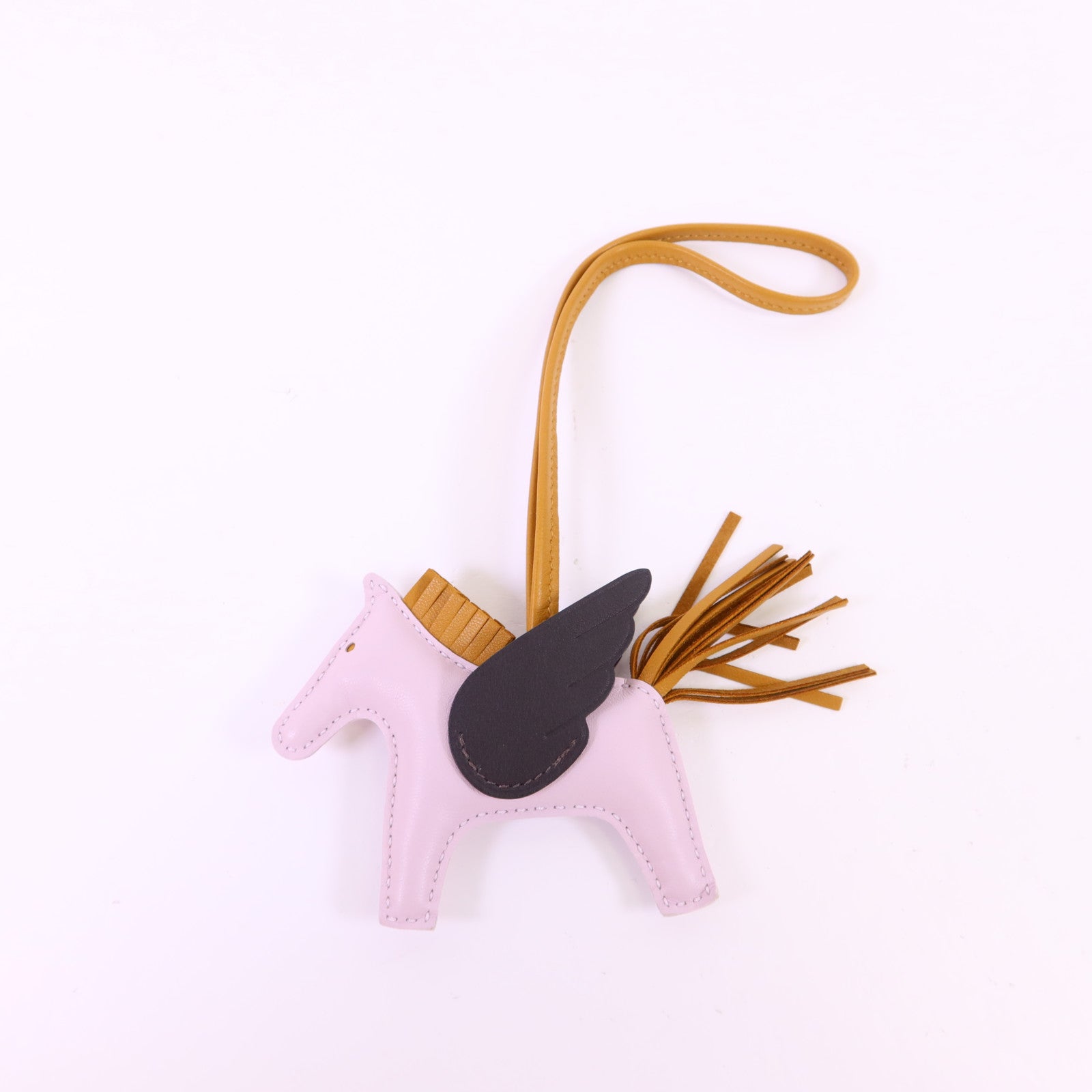 HERMES Milo/Swift皮革Rodeo Pegase PM掛飾Sesame/Ebene/Mauve Pale