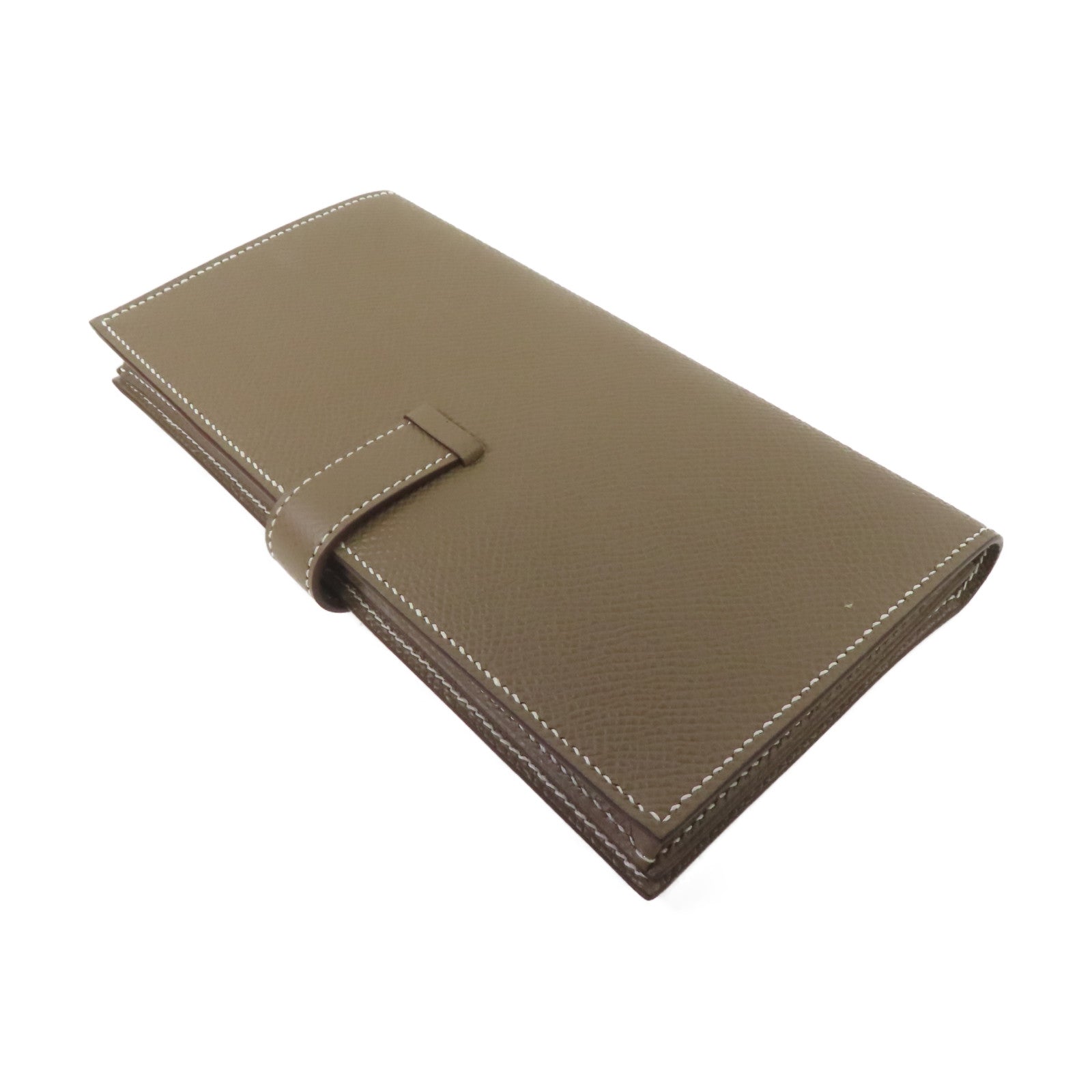 HERMES Epsom皮革Bearn Long Wallet銀扣雙摺長錢包大象灰色