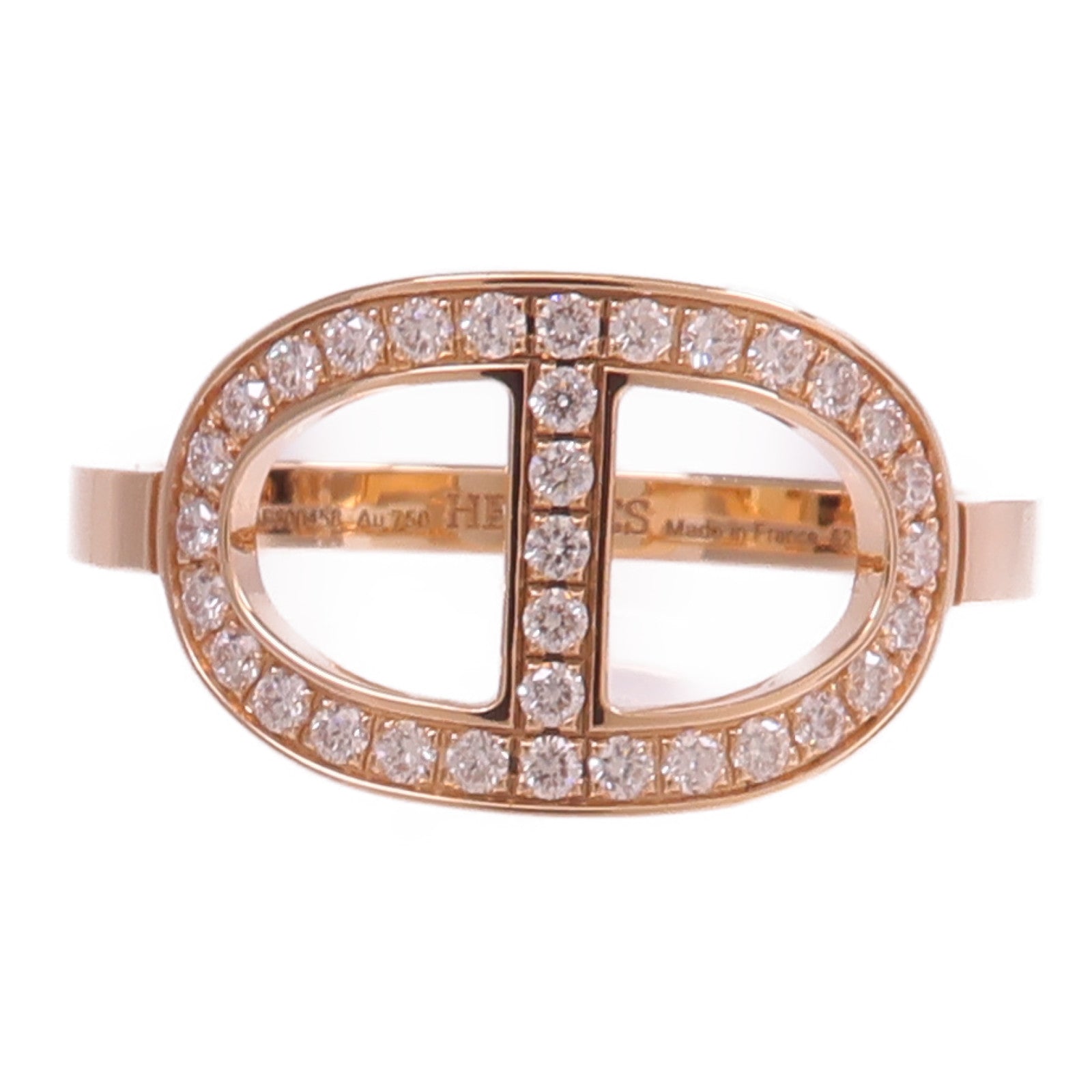 HERMES 18K玫瑰金Chaine d'ancre Contour鑽石戒指