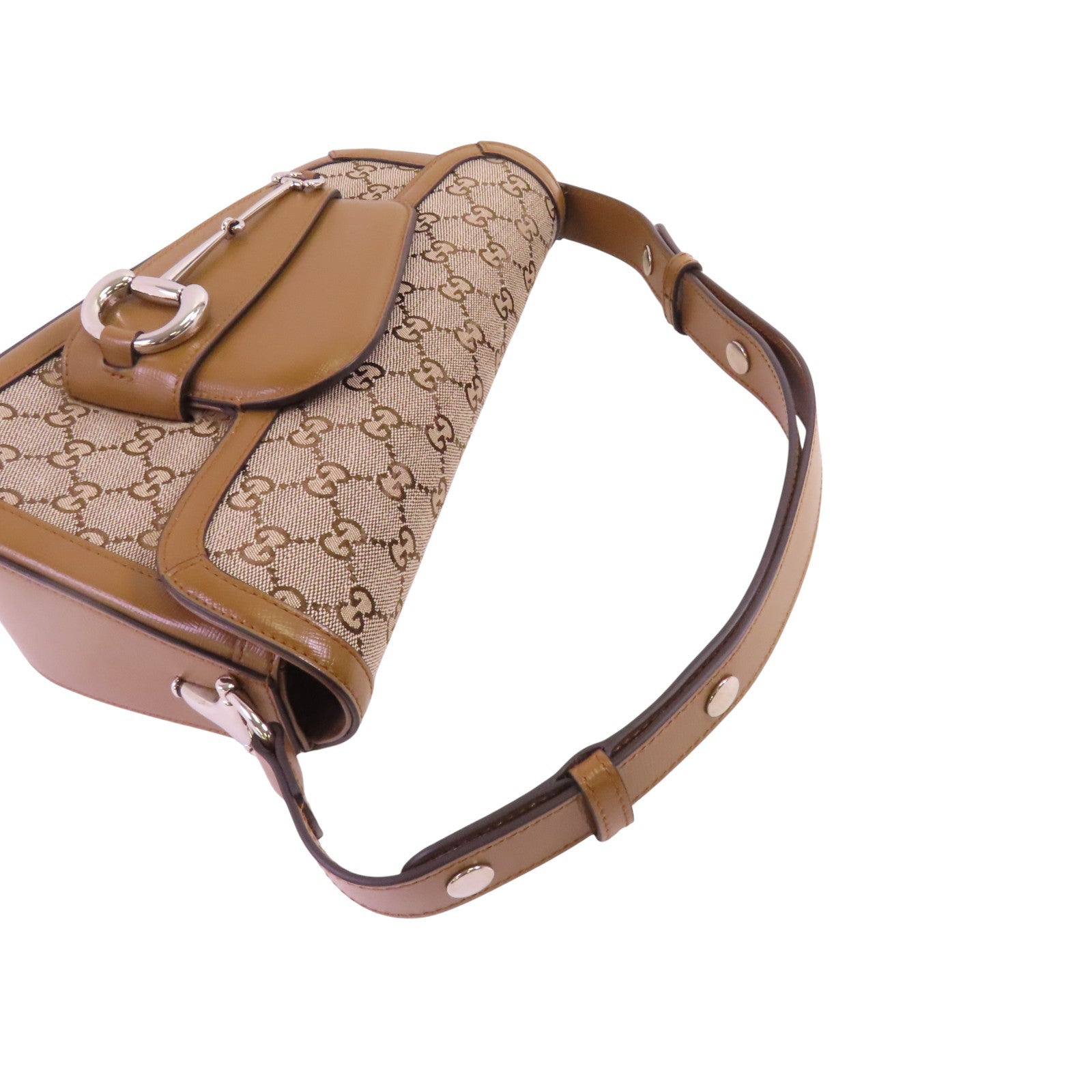 GUCCI GG帆布Horsebit 1955 Small銀扣肩背袋