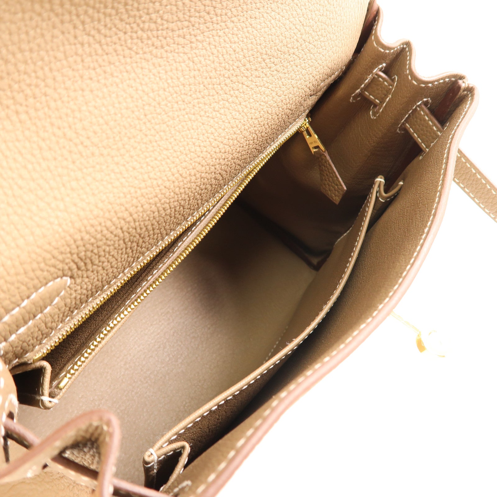 HERMES Celemence皮革Kelly 25金扣手挽肩背兩用袋Etoupe