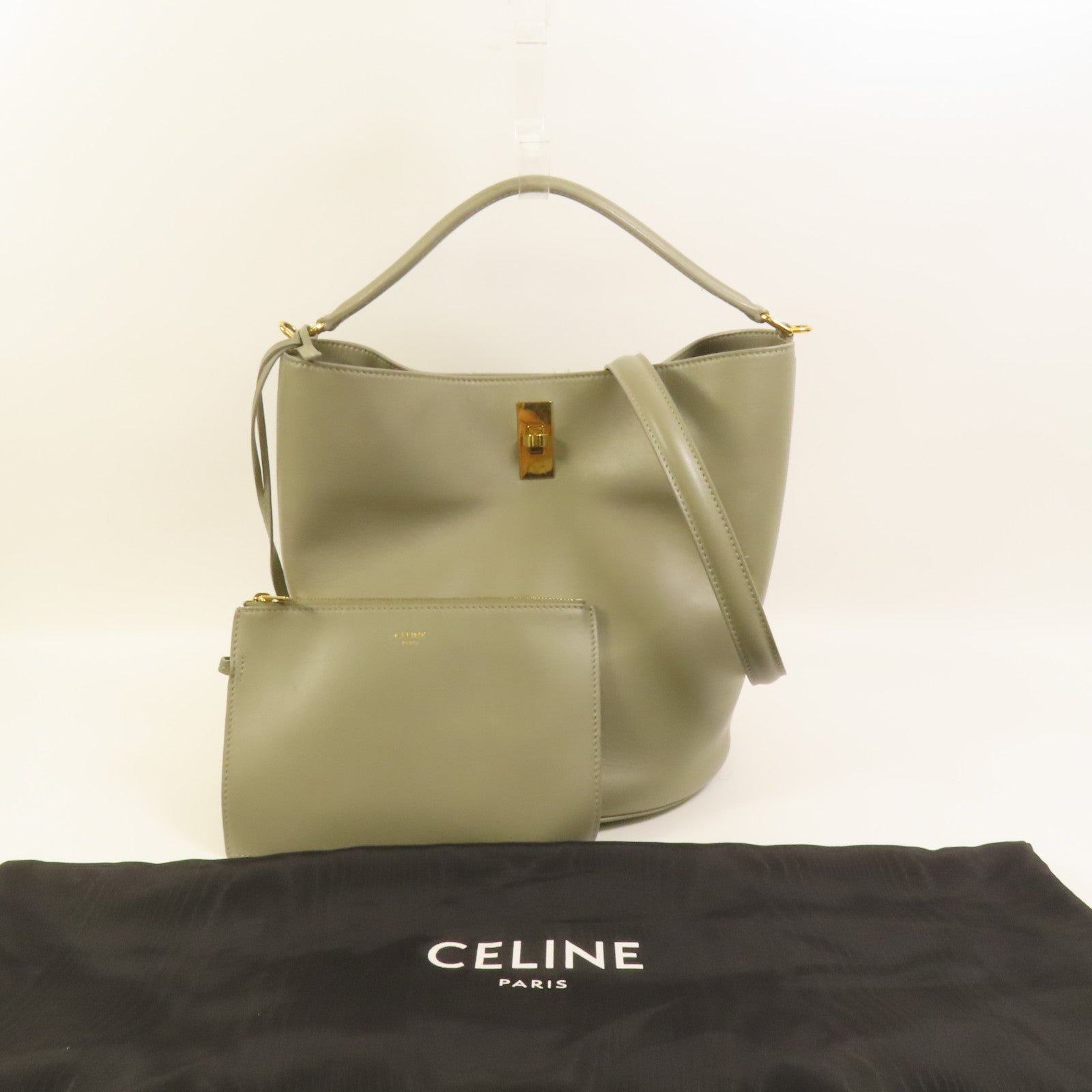 CELINE 牛皮皮革Bucket 16金扣手挽肩背兩用袋