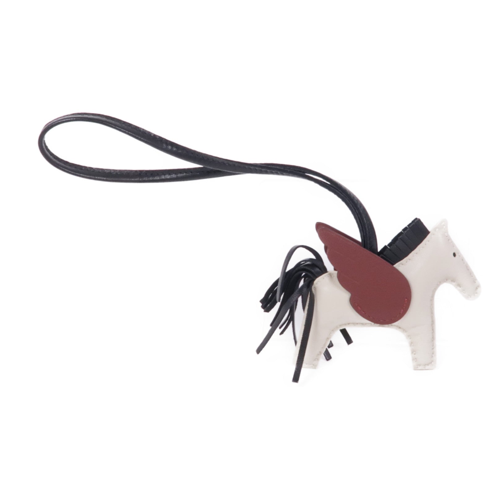 HERMES Milo皮革/Swift皮革Rodeo Pegase PM掛飾Craie/Noir/Rouge H