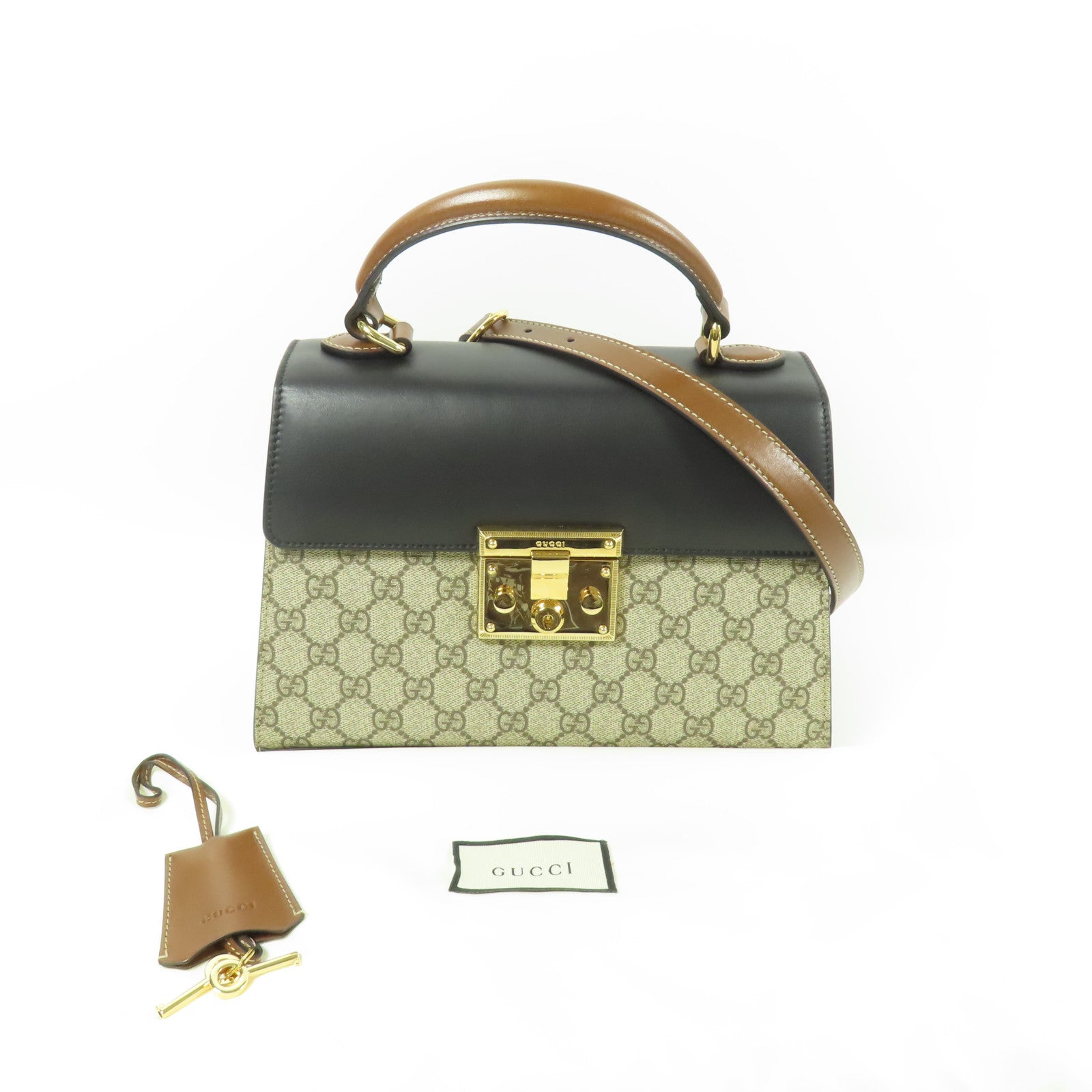 GUCCI 塗層帆布Padlock GG Small金扣手挽肩背兩用袋