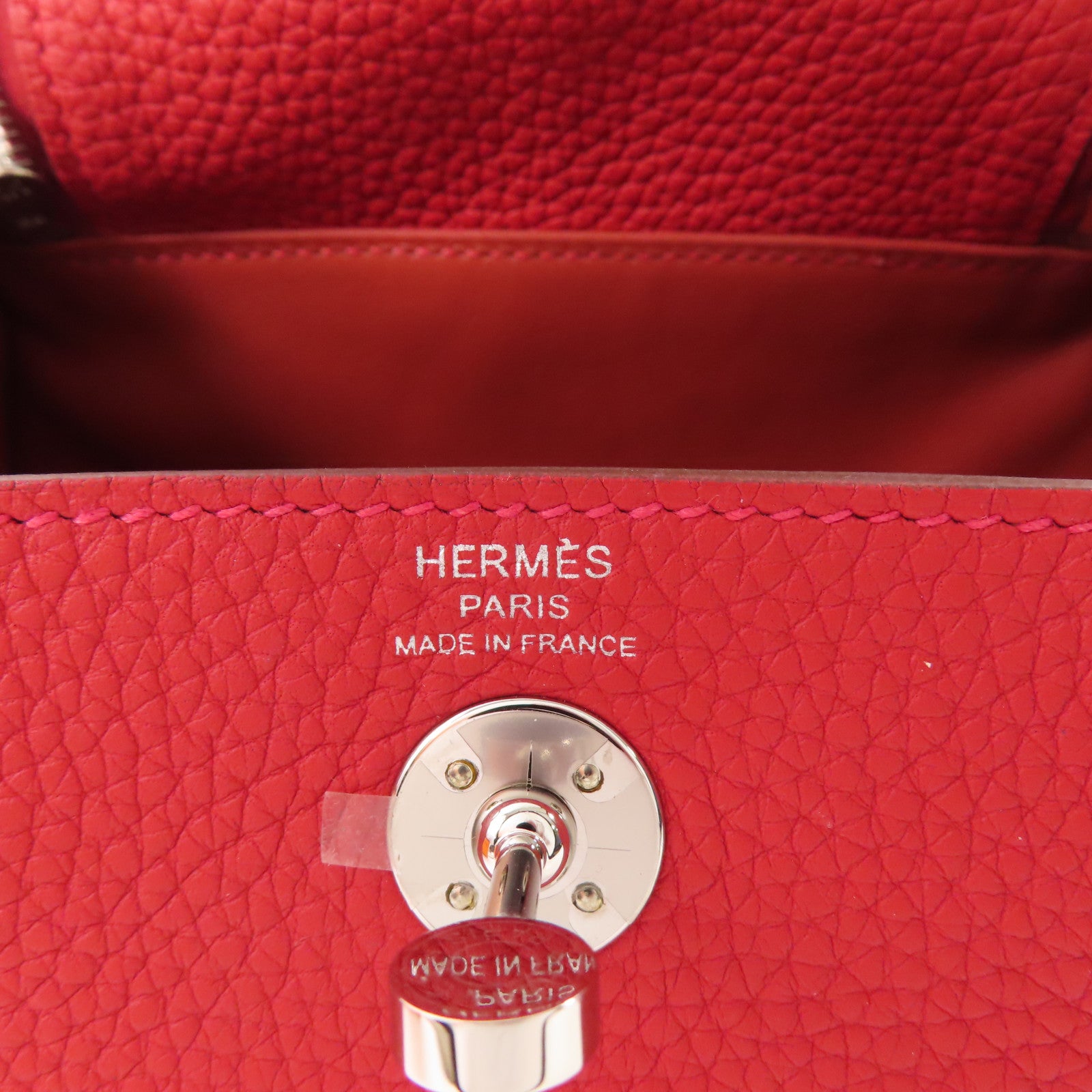 HERMES 【激減優惠】皮革Mini Lindy銀扣手挽肩背兩用袋Vermillon