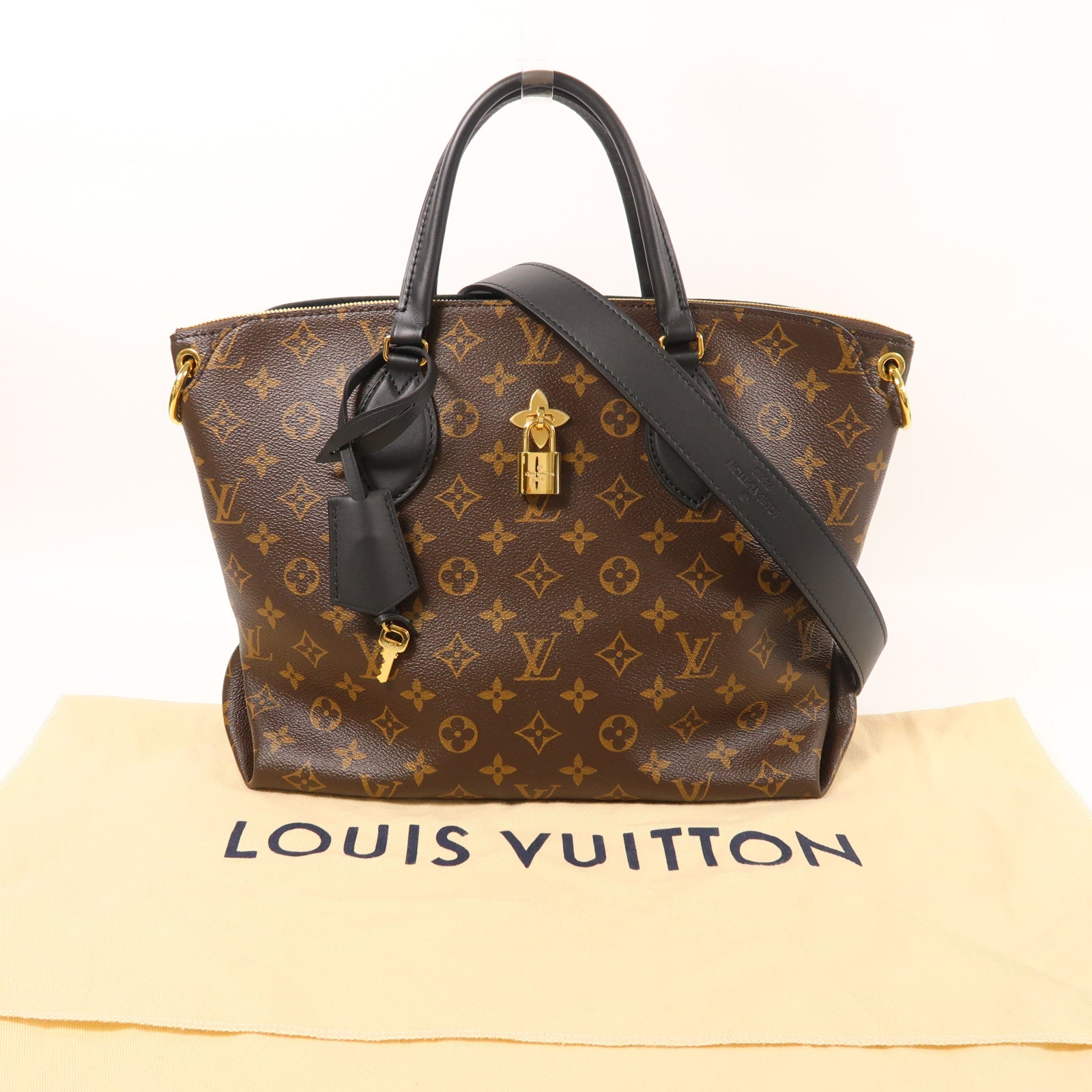 LOUIS VUITTON Monogram Flower Zip MM金扣手挽肩背兩用袋