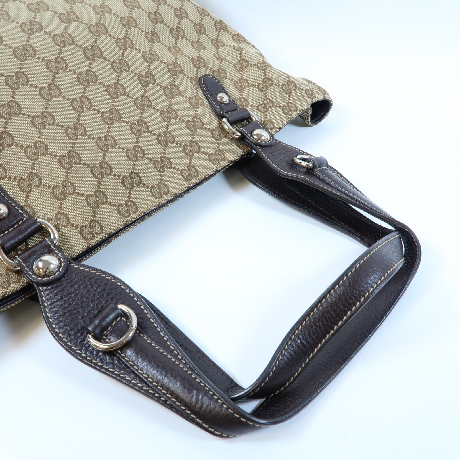 GUCCI 【激減優惠】帆布/皮革Tote Bag銀扣肩背袋啡色