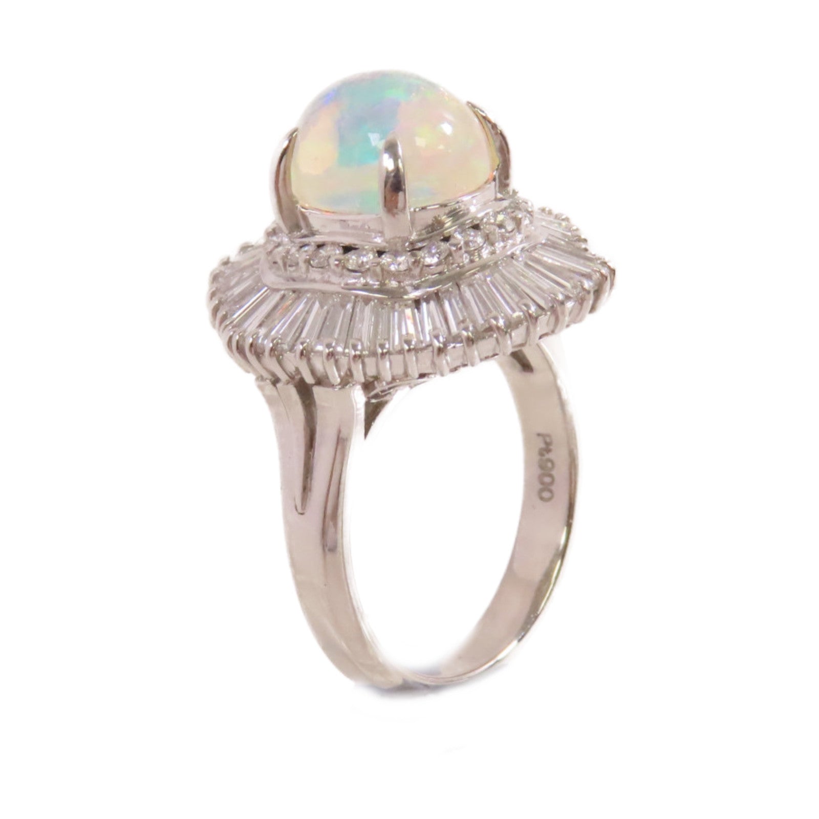 JEWELRY PT900鉑金/2.79ct蛋白石/1.73ct鑚石Opal Diamond Ring戒指US#6.25