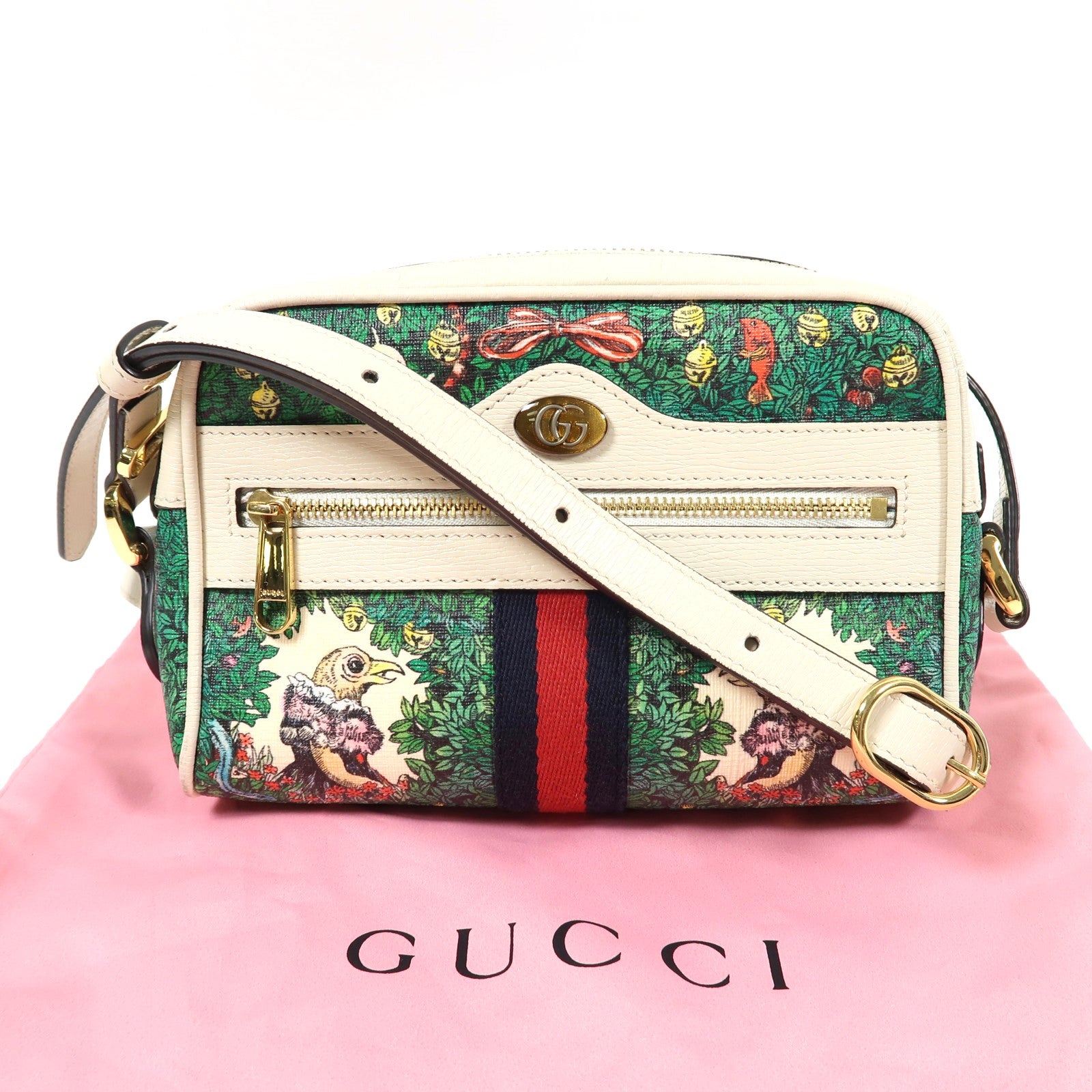 GUCCI 【激減優惠】塗層帆布Shoulder Bag金扣肩背袋綠色/米色