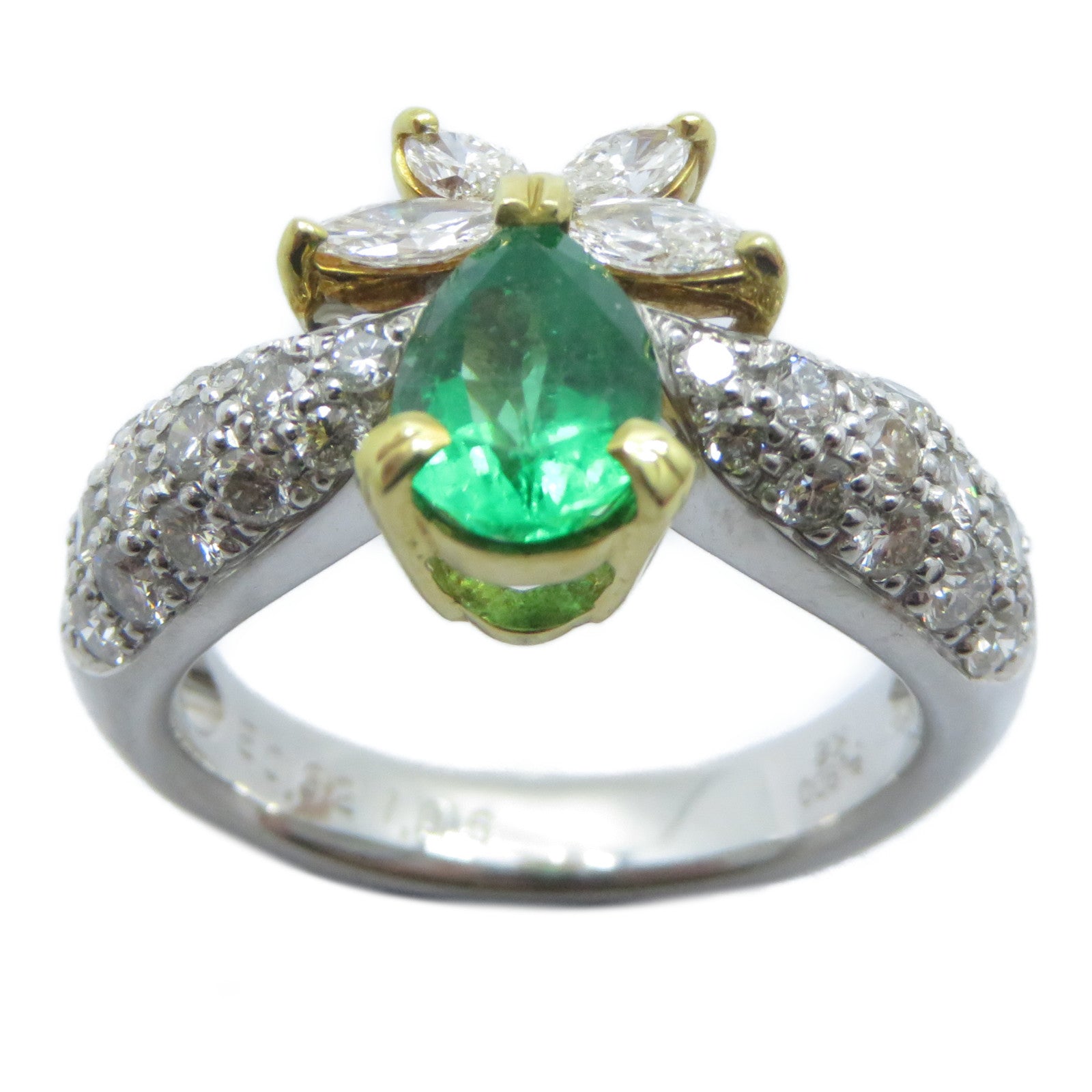 JEWELRY 【激減優惠】PT900鉑金/18K黃金Emerald Diamond Ring 0.92ct綠寶石/1.06ct鑽石戒指US#6.25
