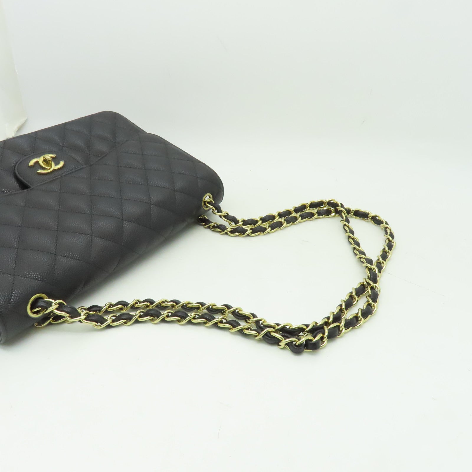 CHANEL 【激減優惠】菱格Caviar皮革Classic Jumbo銀扣鏈帶肩背袋黒色