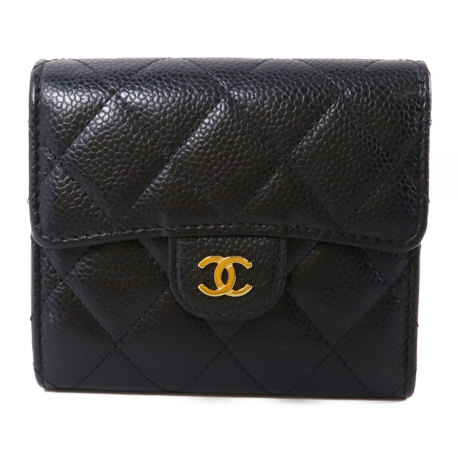 CHANEL 牛皮皮革Wallet金扣錢包黑色