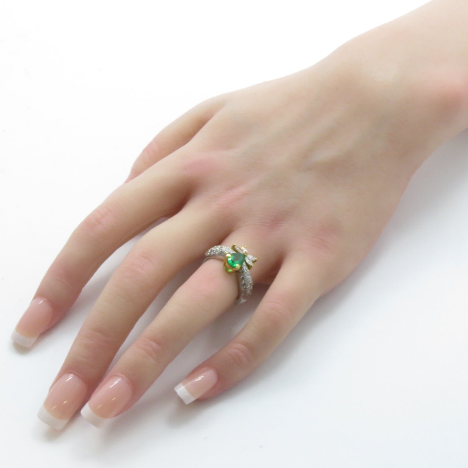 JEWELRY 【激減優惠】PT900鉑金/18K黃金Emerald Diamond Ring 0.92ct綠寶石/1.06ct鑽石戒指US#6.25