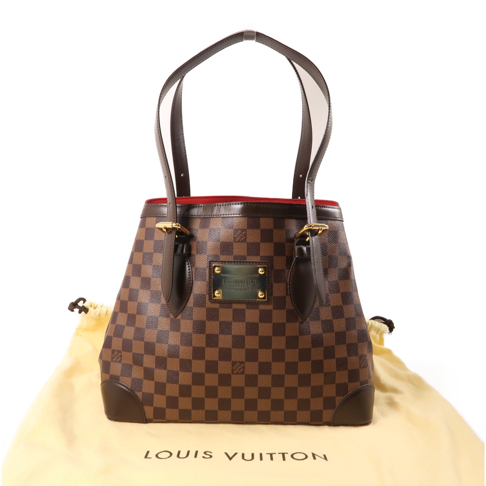 LOUIS VUITTON Damier Hampstead MM金扣肩背袋棕色