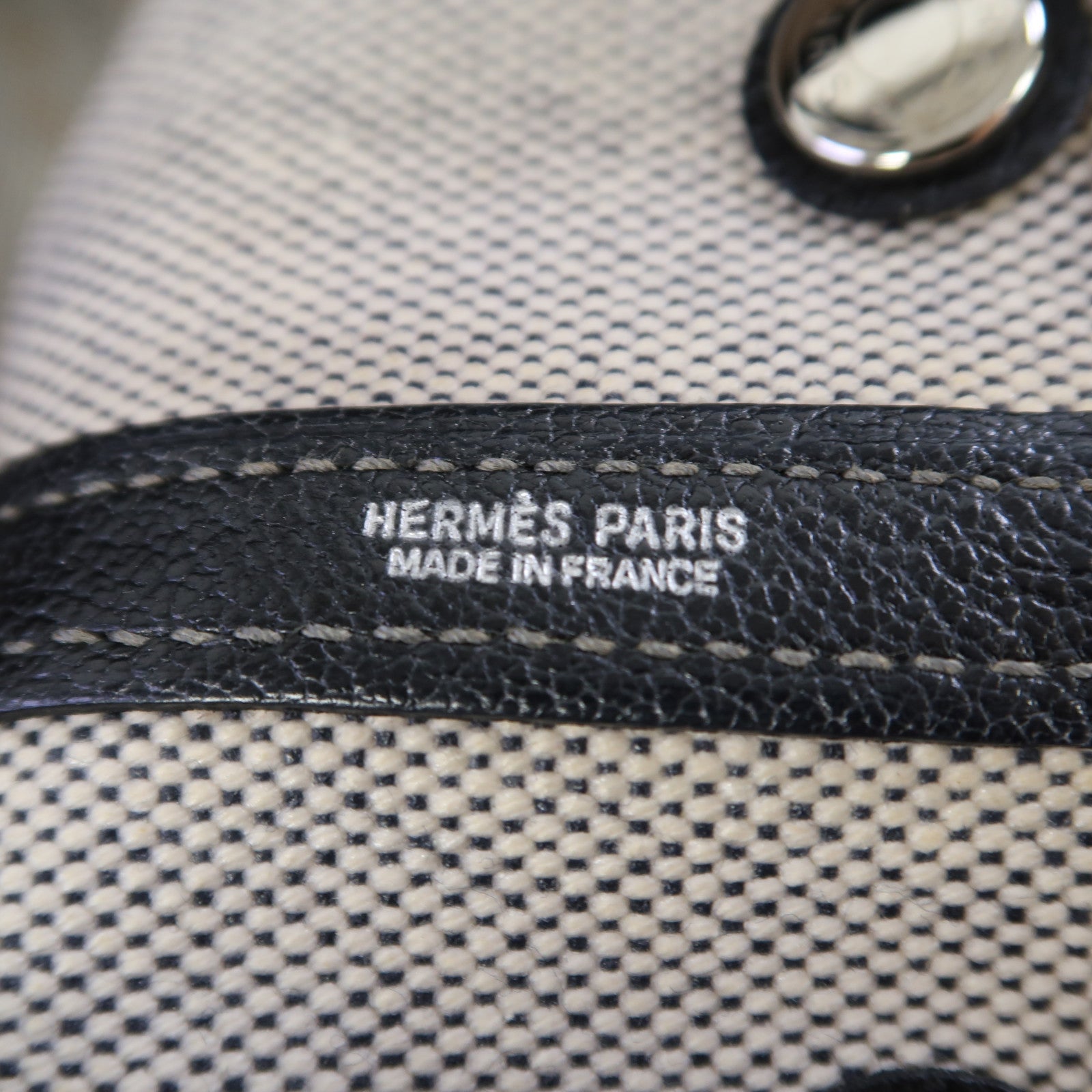 HERMES 帆布Garden Party TPM銀扣手挽肩背兩用袋白色/黑色