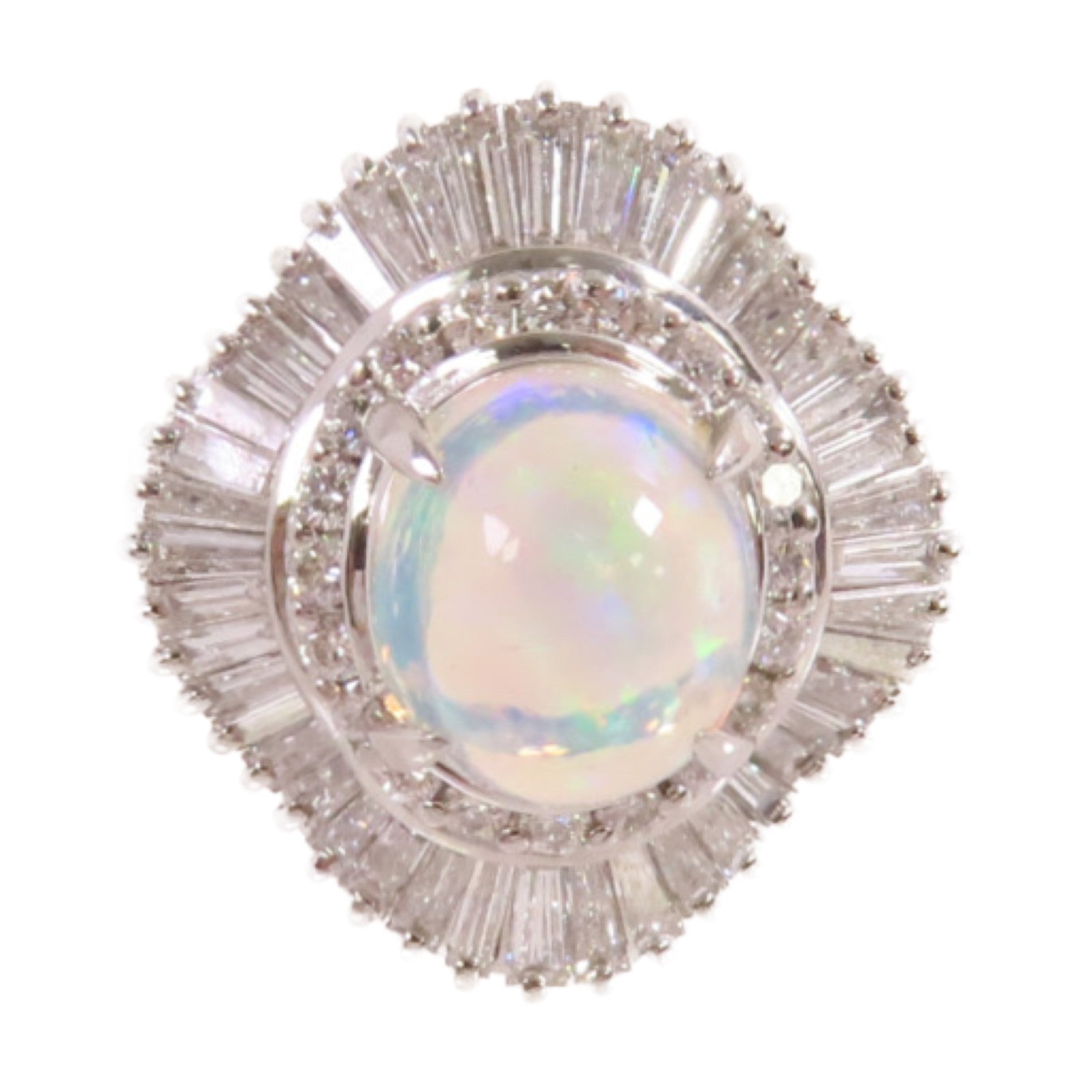 JEWELRY PT900鉑金/2.79ct蛋白石/1.73ct鑚石Opal Diamond Ring戒指US#6.25