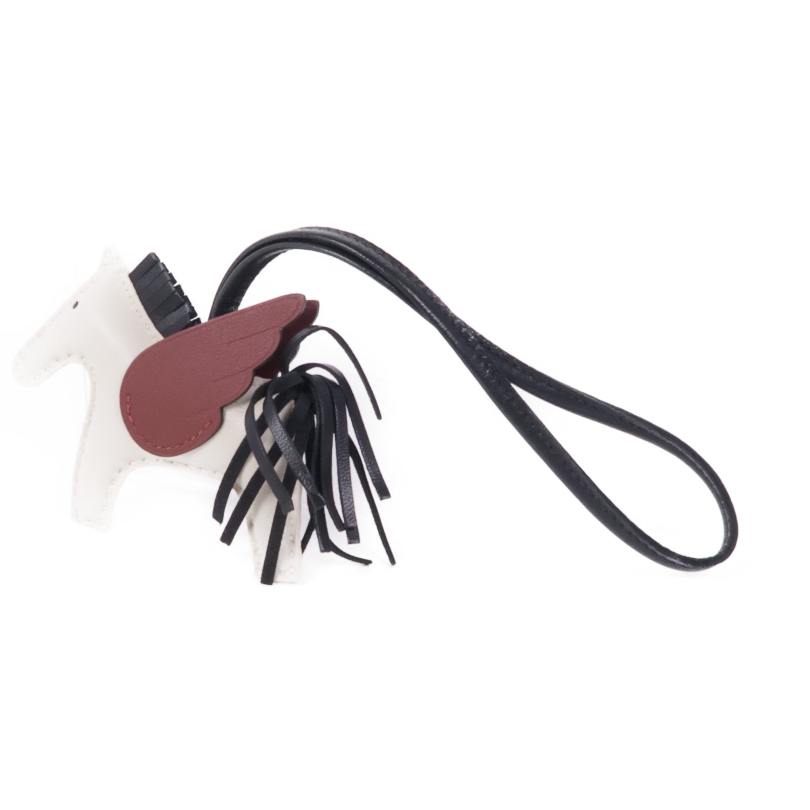 HERMES Milo皮革/Swift皮革Rodeo Pegase PM掛飾Craie/Noir/Rouge H