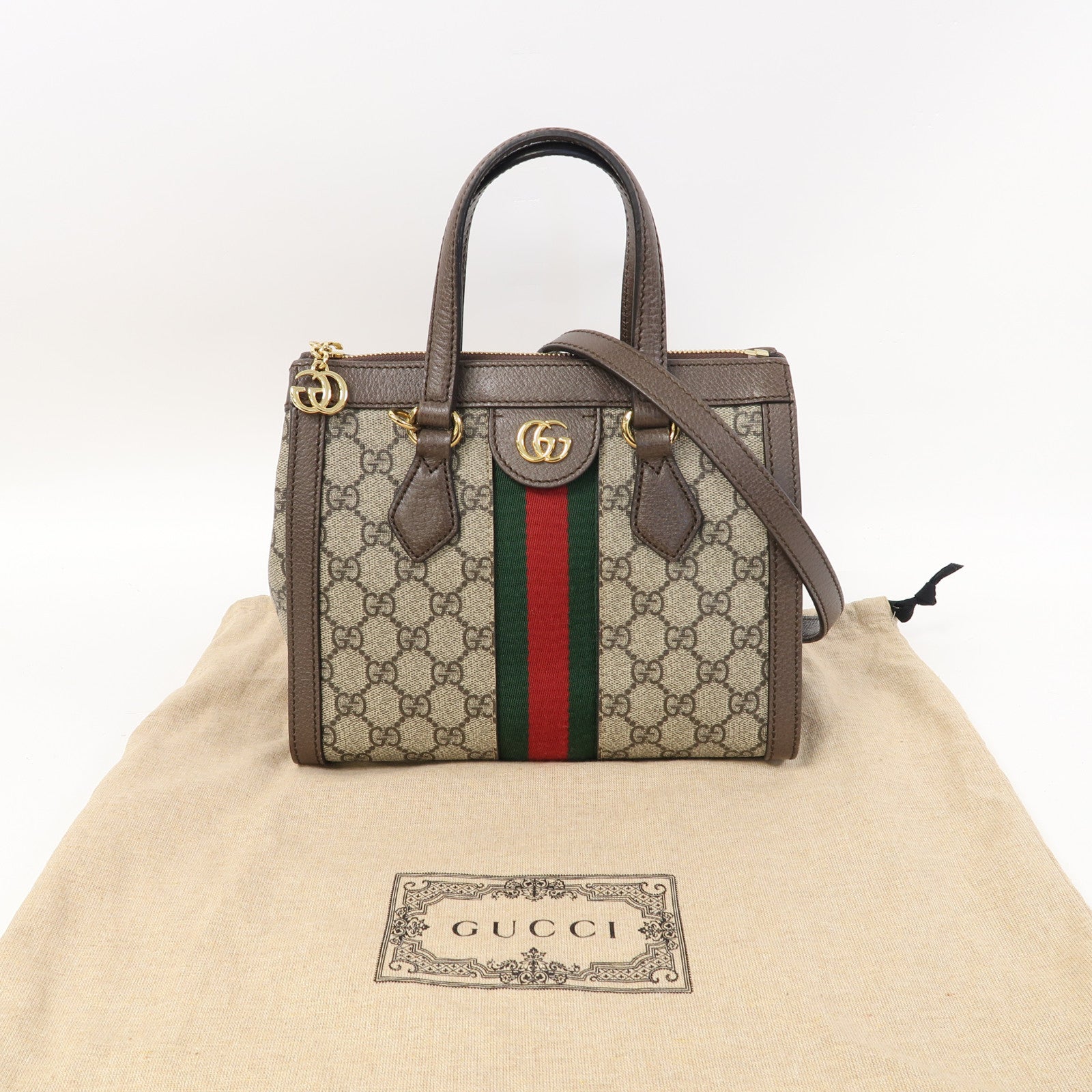 GUCCI 塗層帆布Ophidia Small Tote金扣手挽肩背兩用袋啡色