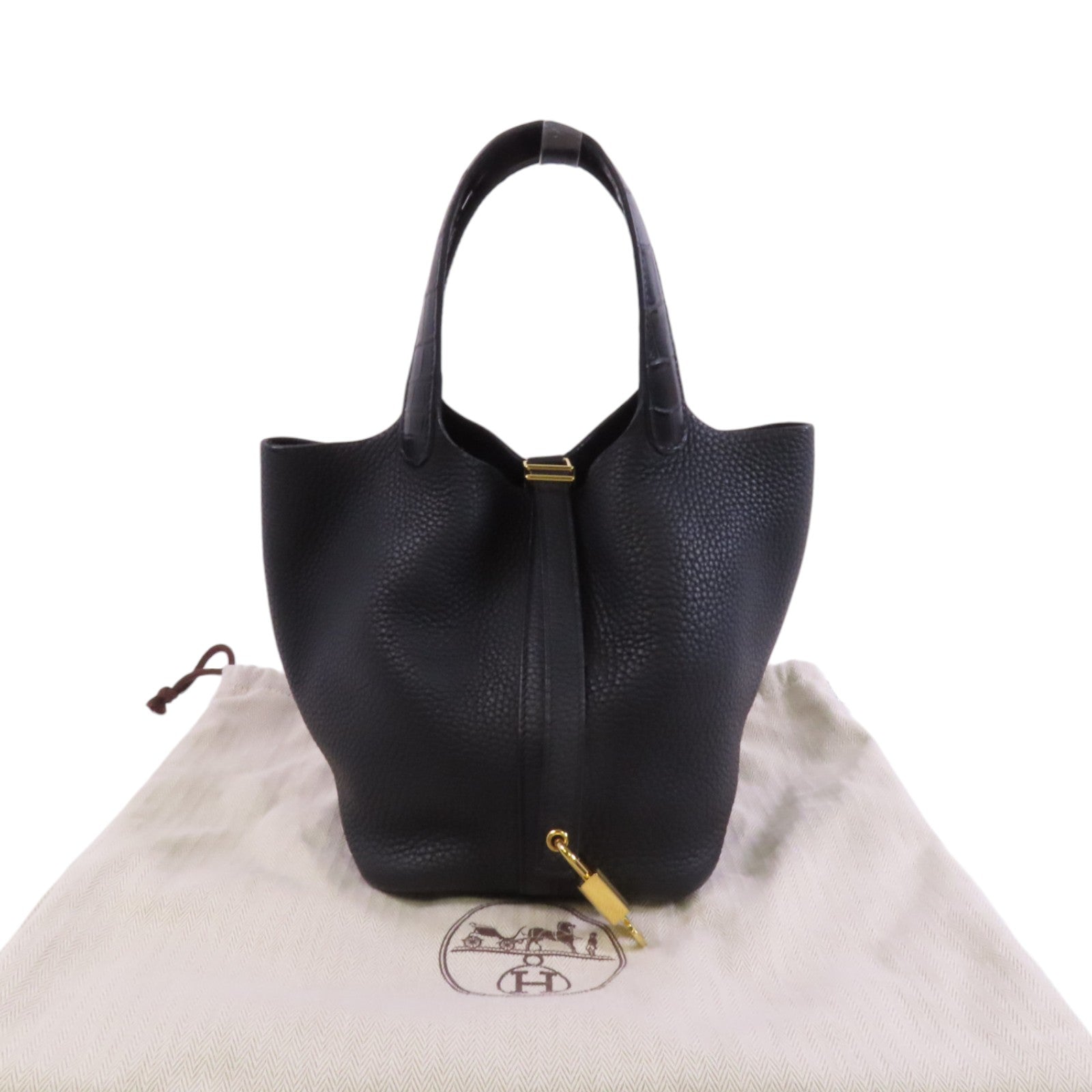 HERMES Clemence皮革/鱷魚皮革Picotin PM Touch金扣手挽袋