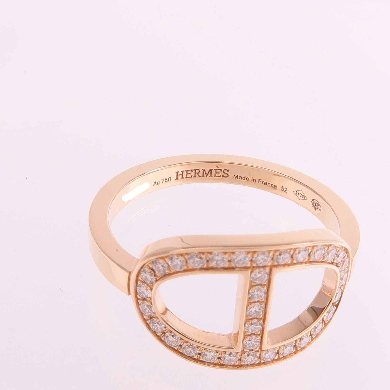 HERMES 18K玫瑰金Chaine d'ancre Contour鑽石戒指