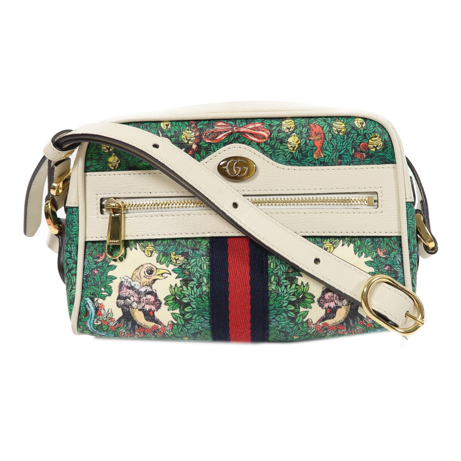 GUCCI 【激減優惠】塗層帆布Shoulder Bag金扣肩背袋綠色/米色