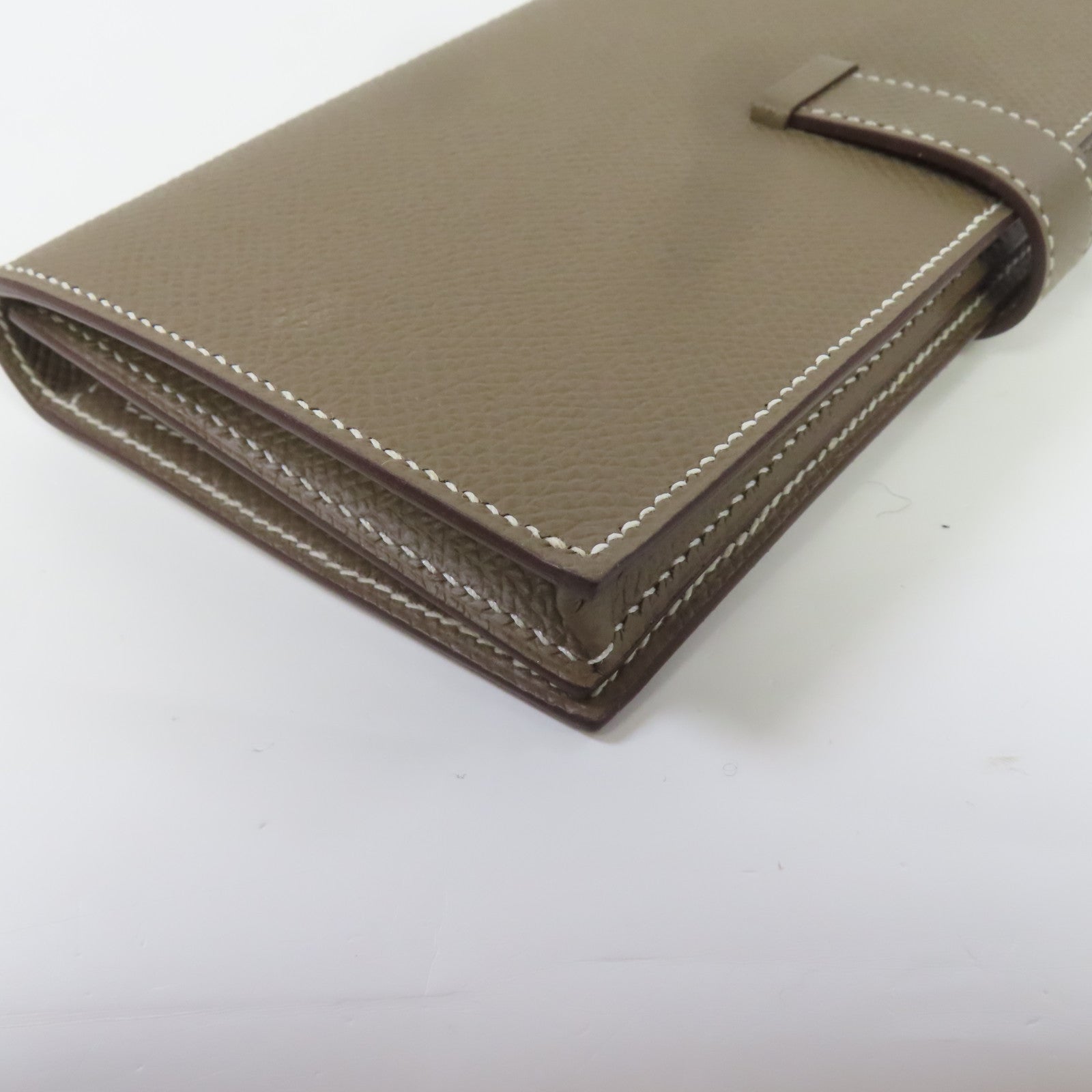 HERMES Epsom皮革Bearn Long Wallet銀扣雙摺長錢包大象灰色
